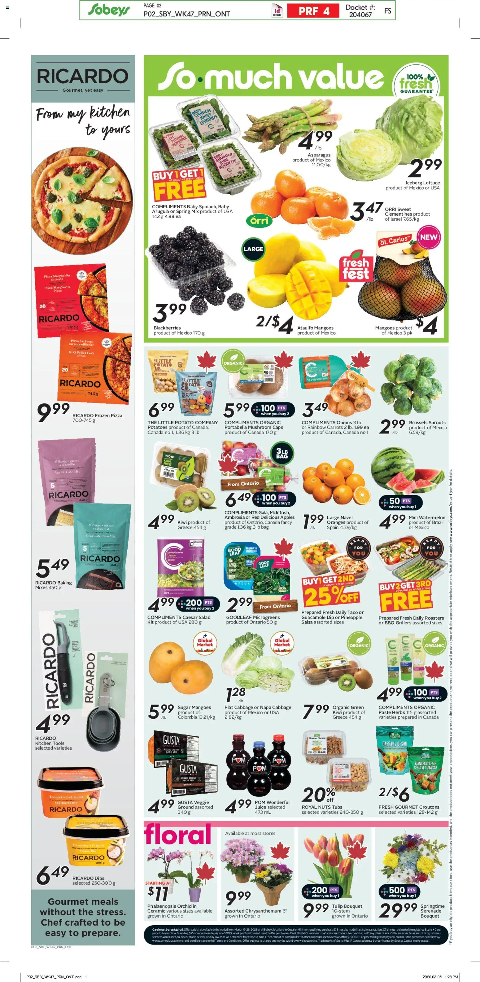 Sobeys flyer valid from 19.03.2026 | Page: 5 | Products: Pineapple, Salad, Bag, Juice