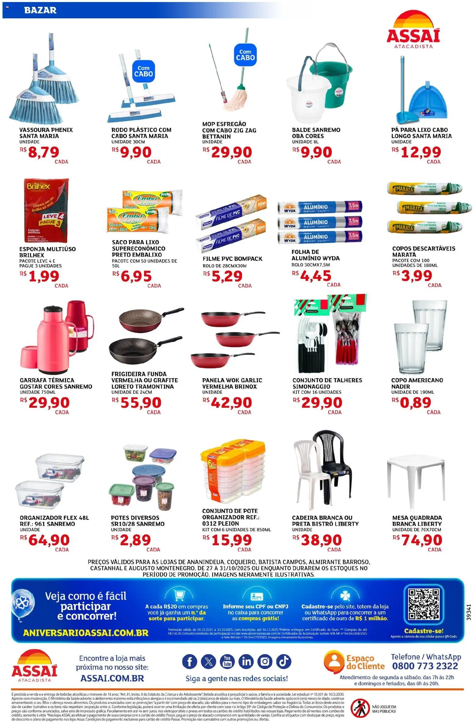 Assaí Atacadista Folheto - válido de 27.10.2025 | Página: 8 | Produtos: Mesa, Telefone, Potes, Balde