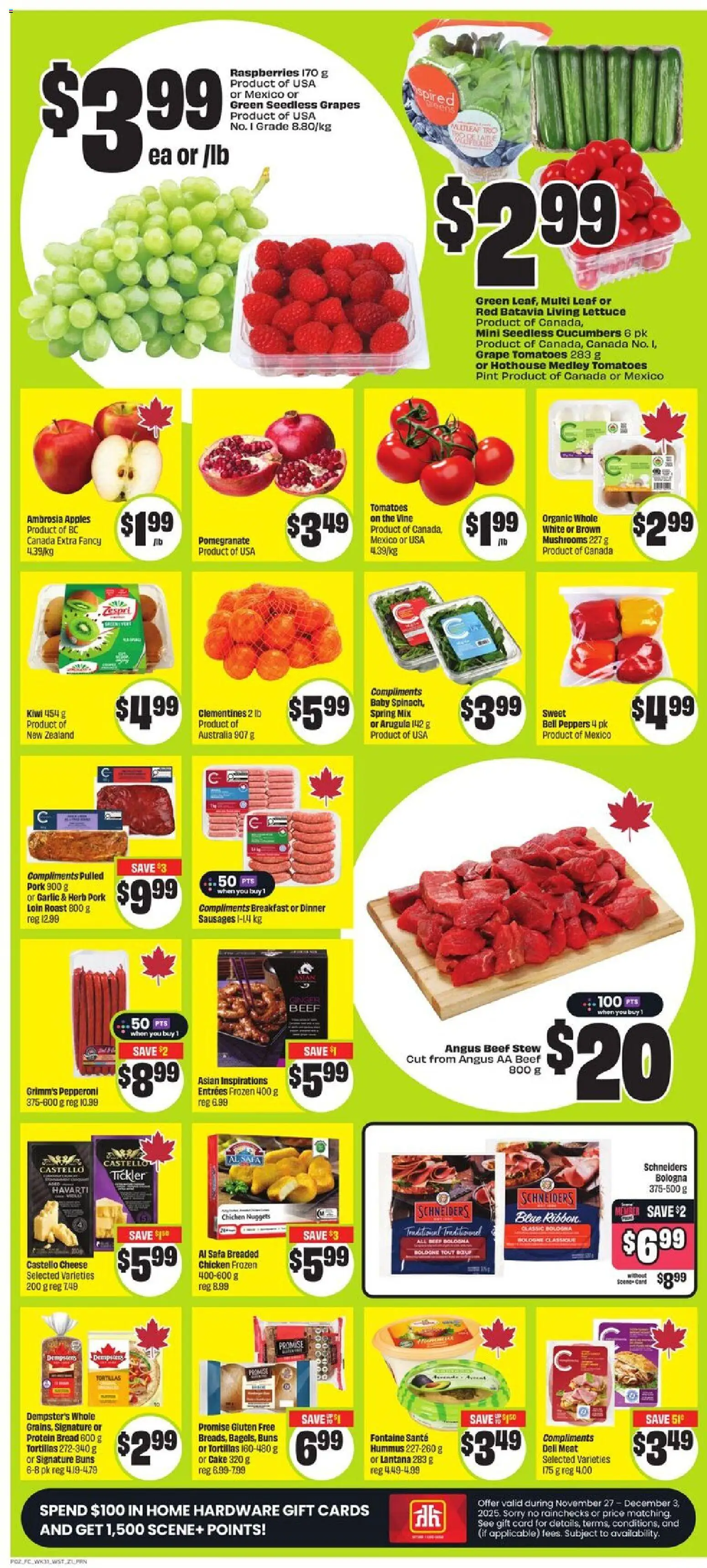 FreshCo flyer valid from 27.11.2025 | Page: 3 | Products: Kiwi, Cheese, Bread, Apples