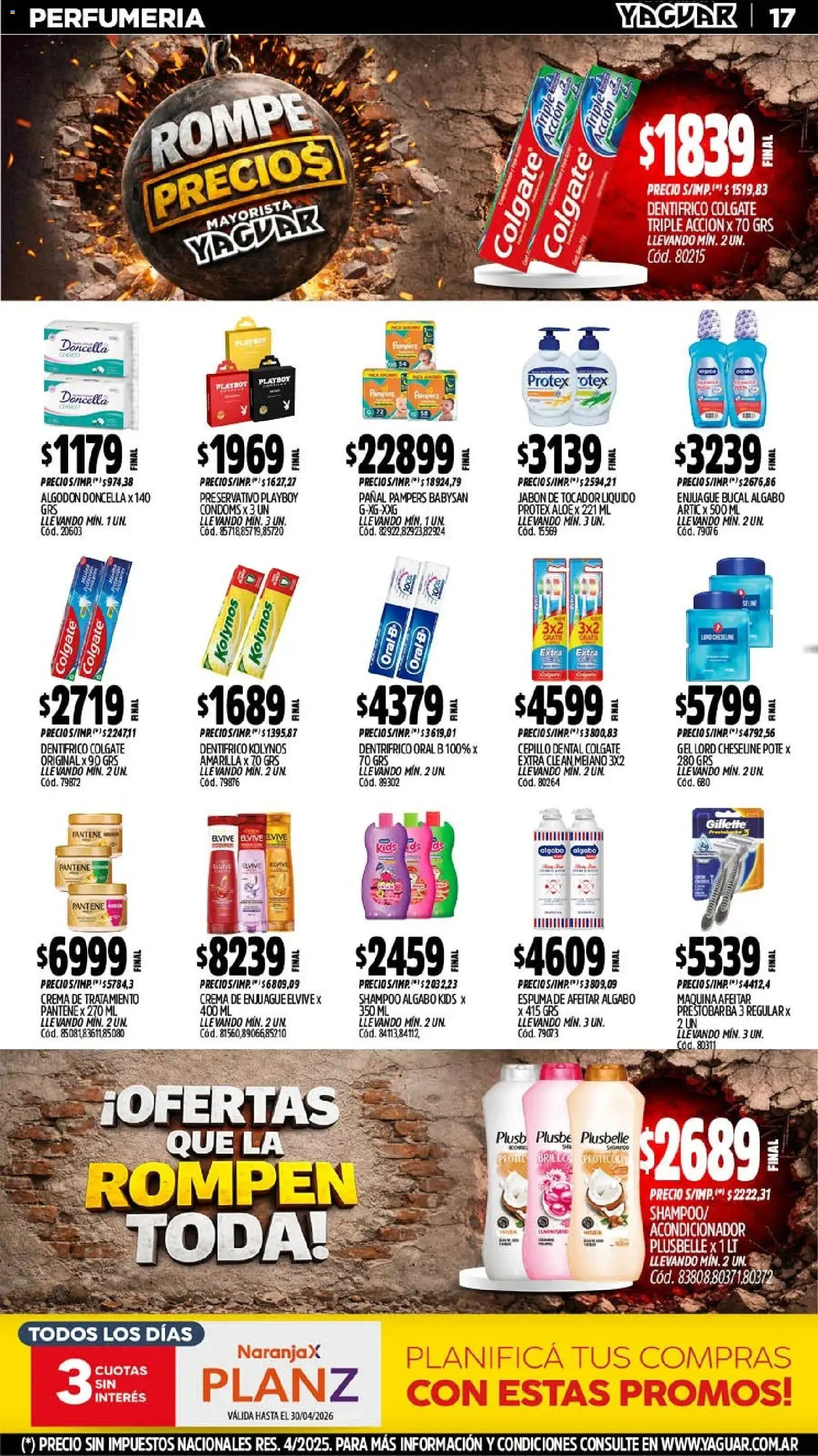 Yaguar - Oferta Semanal Neuquen │ válido desde el 20.04.2026 | Página: 17 | Productos: Algodón, Cepillo, Acondicionador, Crema