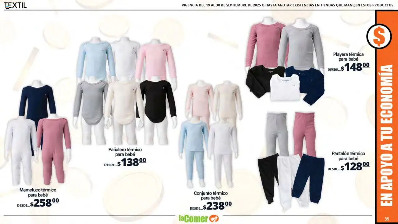 Nuevas ofertas de La Comer válidas en toda la República Mexicana desde el 19.09.2025. ¡Encuentra las mejores ofertas en La Comer - Folleto! | Página: 35 | Productos: Playera, Conjunto, Mameluco