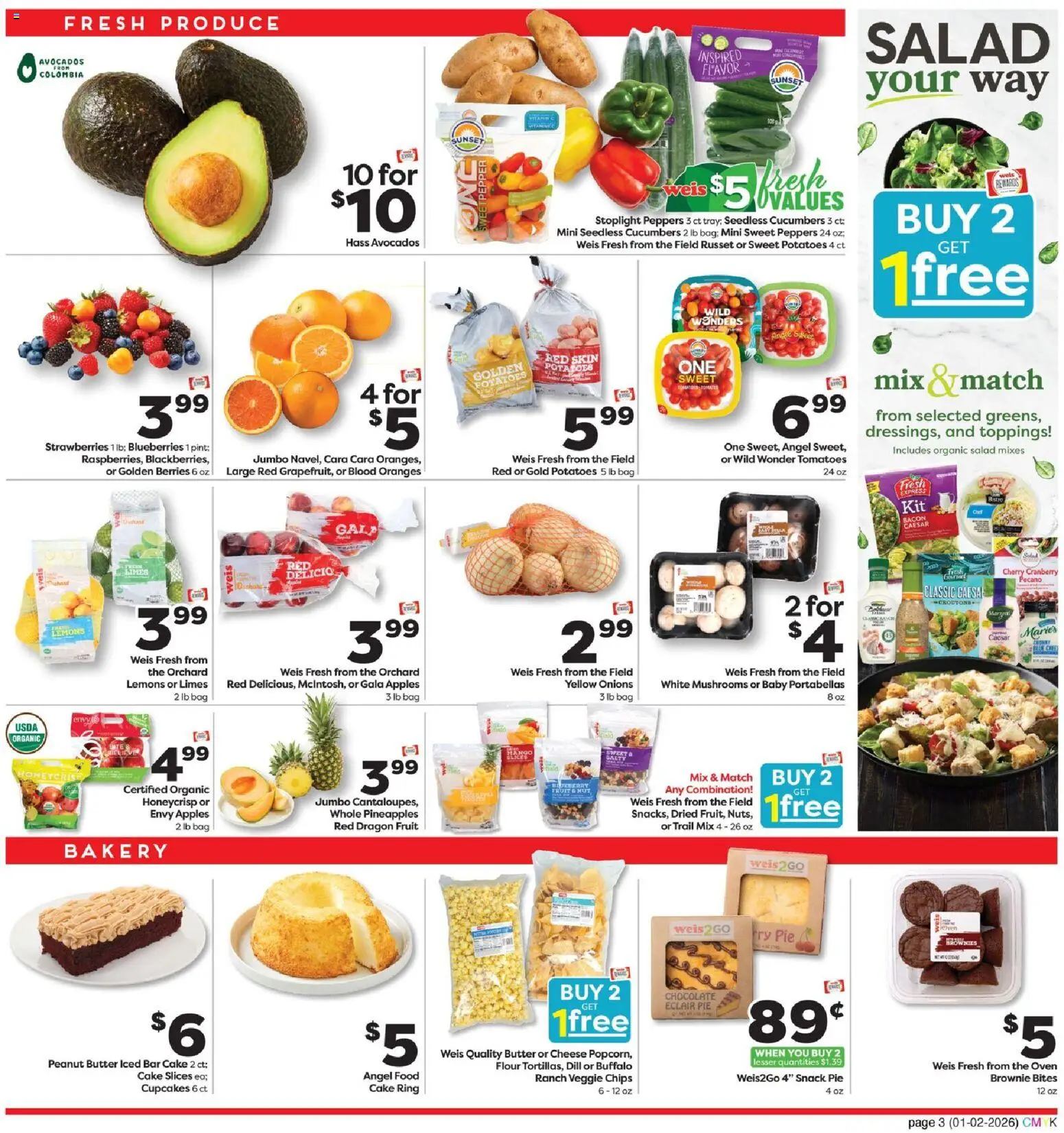 Weis Monthly Ad - valid from 02.01.2026 | Page: 4 | Products: Strawberries, Salad, Potatoes, Brownie Bites