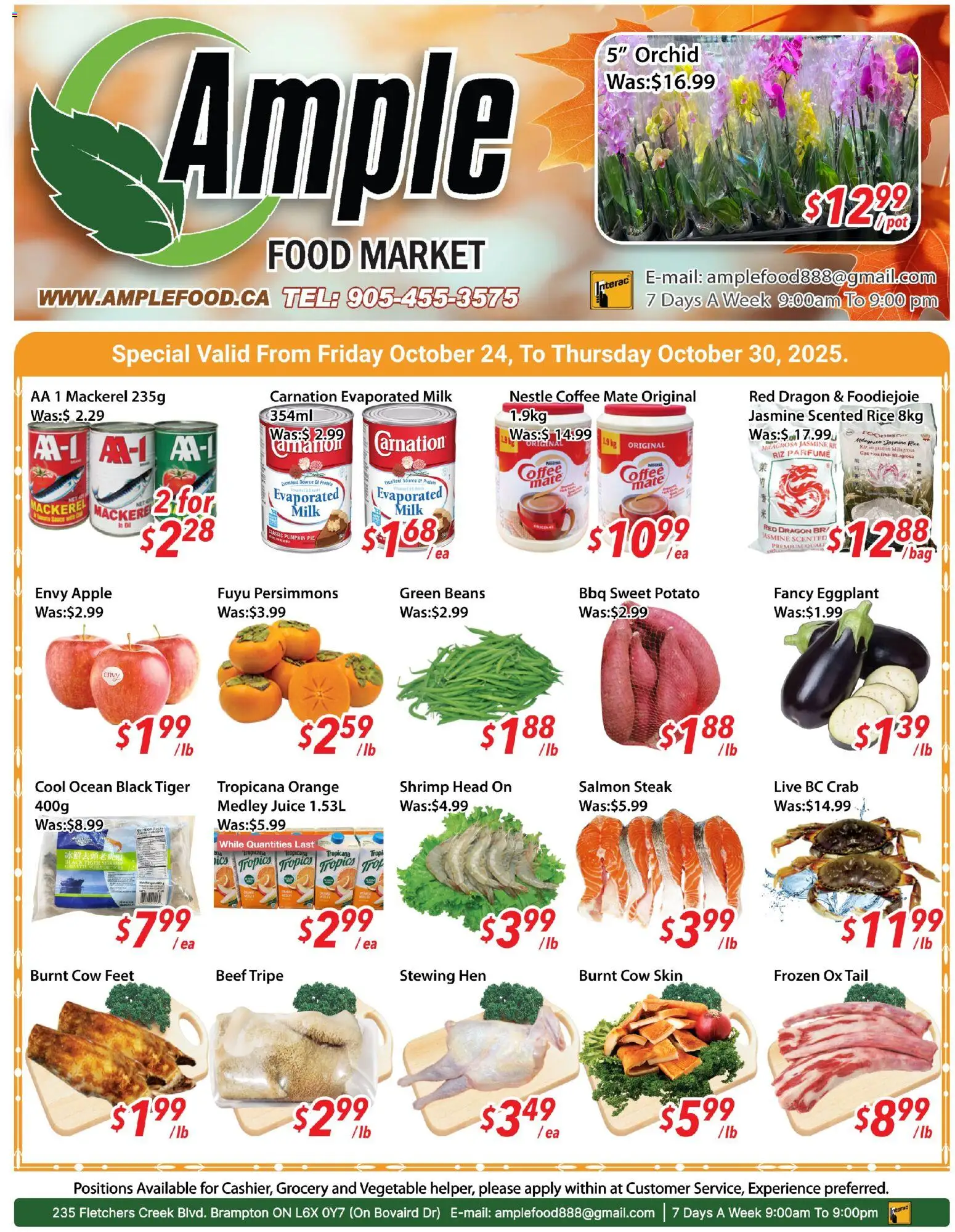 Ample Food Market flyer valid from 24.10.2025 | Page: 1 | Products: Tea, Milk, Pumpkin, Juice