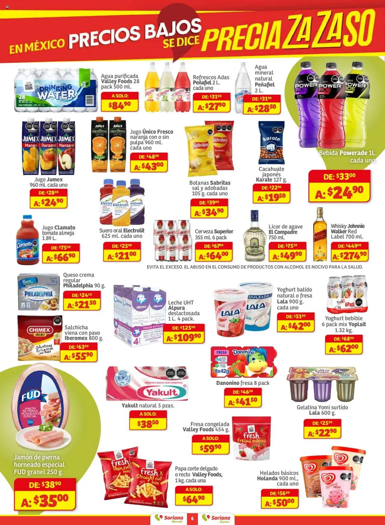 Nuevas ofertas de Soriana válidas en toda la República Mexicana desde el 16.10.2025. ¡Encuentra las mejores ofertas en Soriana - Pesito Valedor Mercado: Camp, Chia, Oax, Q. Roo, Tab, Yuc! | Página: 6 | Productos: Papa, Manzana, Jamón, Fresas