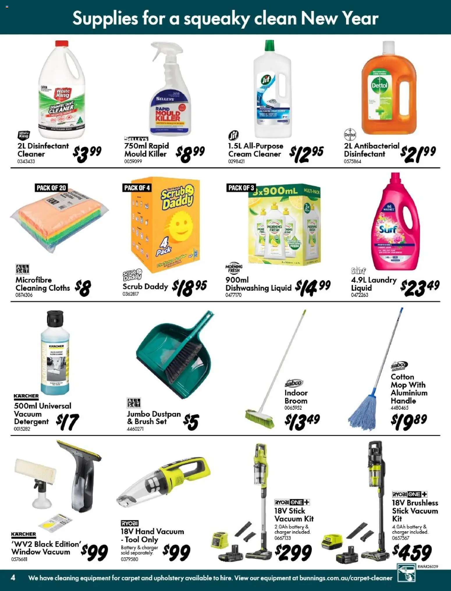 Bunnings Warehouse catalogue - valid from 07.01.2026 | Page: 4 | Products: Scrub, Cleaning cloths, Detergent, Laundry