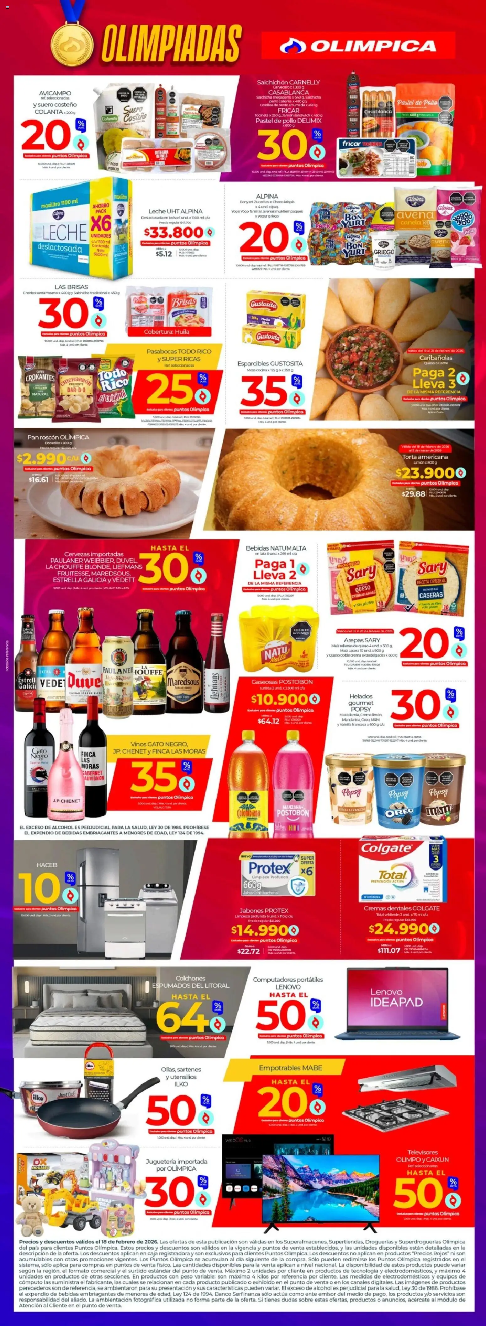 Olímpica revista - valida desde el 18.02.2026 | Página: 2 | Productos: Pollo, Sobre, Mesa, Tocineta