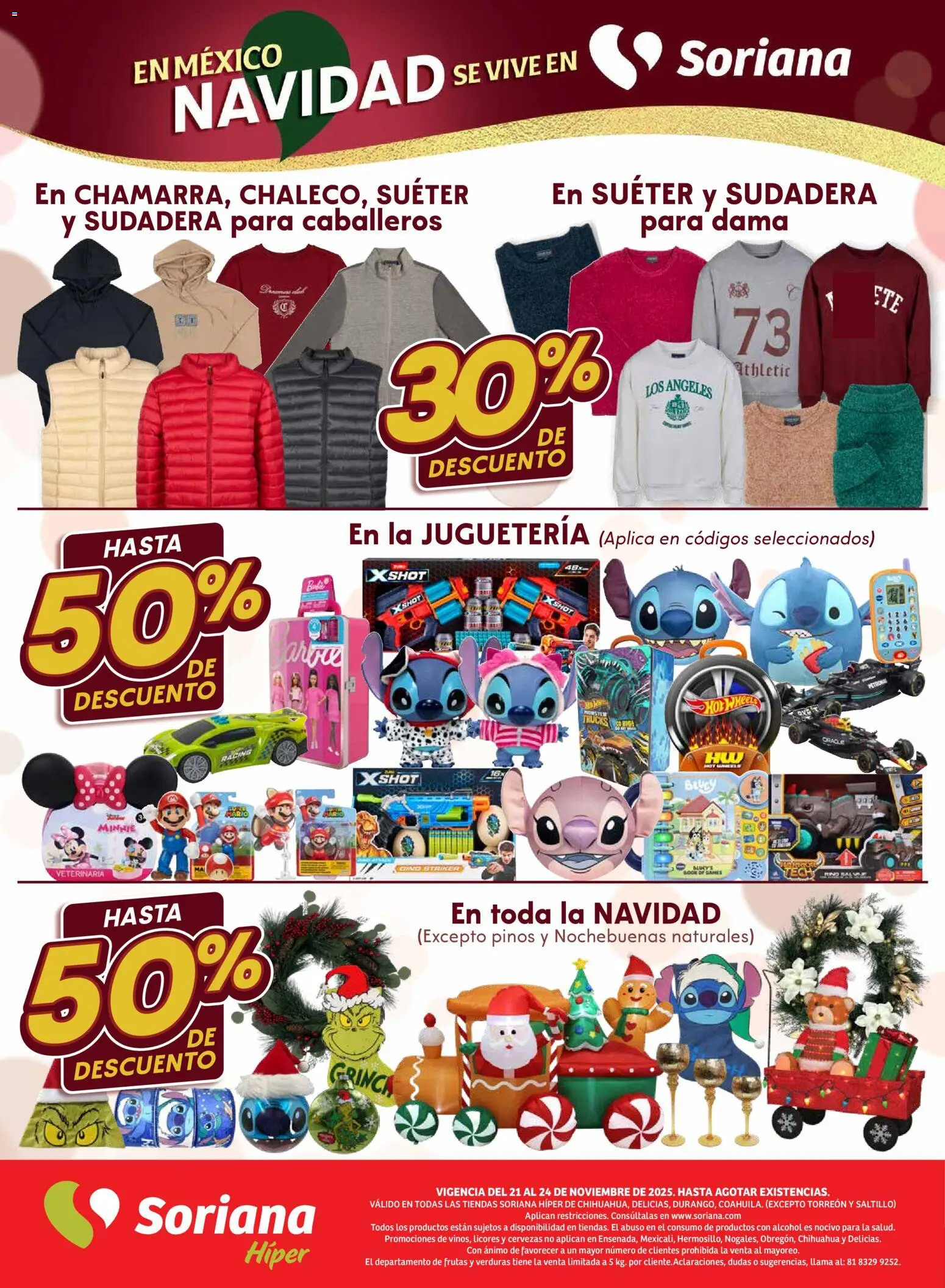 Nuevas ofertas de Soriana válidas en toda la República Mexicana desde el 21.11.2025. ¡Encuentra las mejores ofertas en Soriana - Fin de Semana Híper: Chih, Delicias, Dur y Coah (excepto Saltillo)! | Página: 6 | Productos: Suéter, Sudadera, Shot