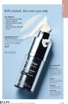 Preview of Anew Clinical Line Eraser with Retinol Eye Cream, Helps improve the look of fine lines, wrinkles, dark circles and puffiness for a more youthful, refreshed appearance. 15 ml from shop Avon valid from 15.01.2026 | Page: 53 | Products: Cream, Butter