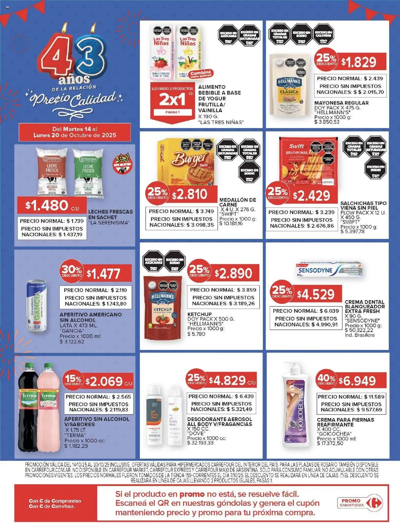 Carrefour ofertas - Córdoba │ válido desde el 14.10.2025 | Página: 14 | Productos: Rosario, Ketchup, Leche, Crema