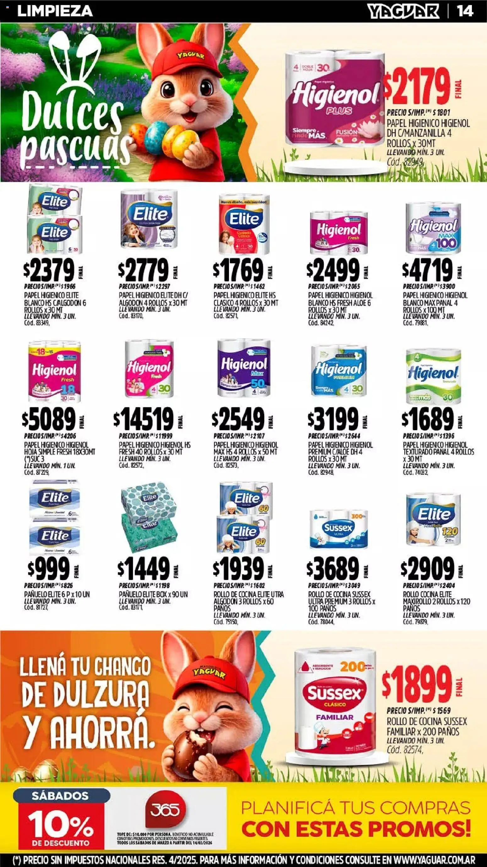 Yaguar - Oferta Semanal Neuquen │ válido desde el 23.03.2026 | Página: 14 | Productos: Algodón, Pañuelo, Cocina, Huevo