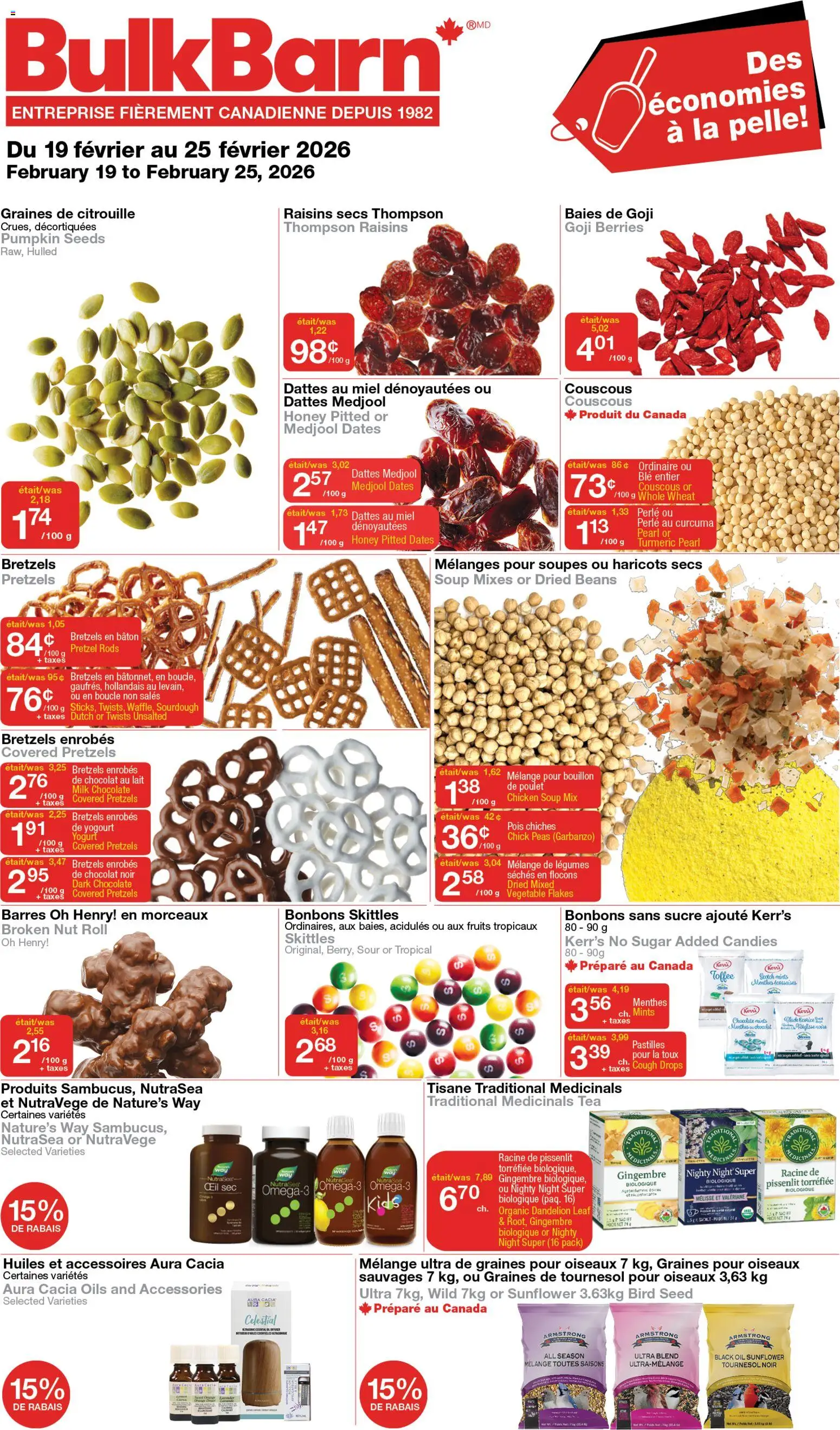 Bulk Barn flyer valid from 19.02.2026 | Page: 1 | Products: Tea, Flakes, Pumpkin, Chicken