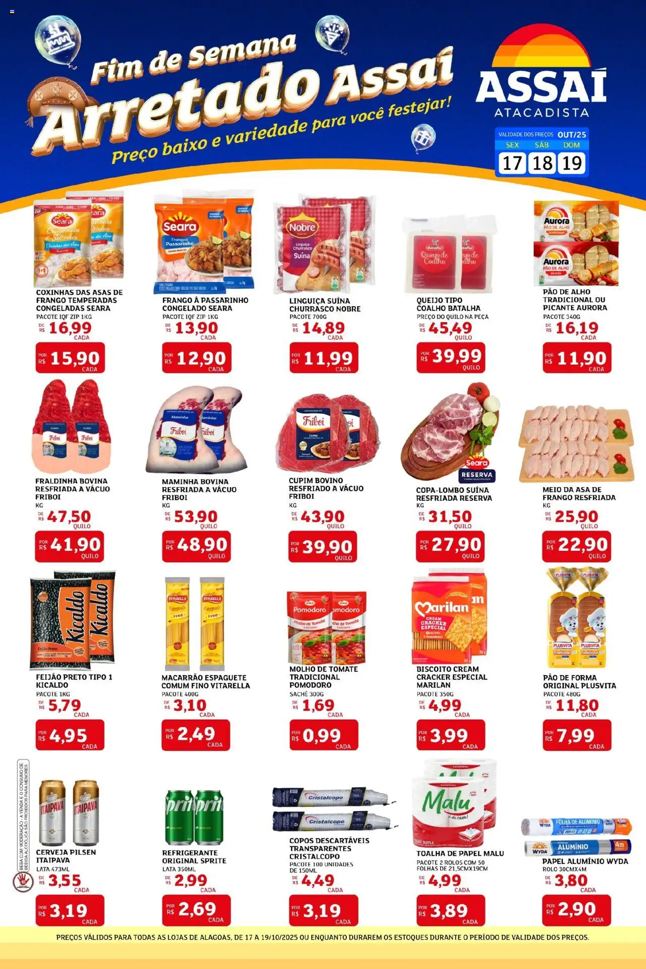 Assaí Atacadista Folheto - válido de 17.10.2025 | Página: 1 | Produtos: Fraldinha, Queijo, Cerveja, Baixo