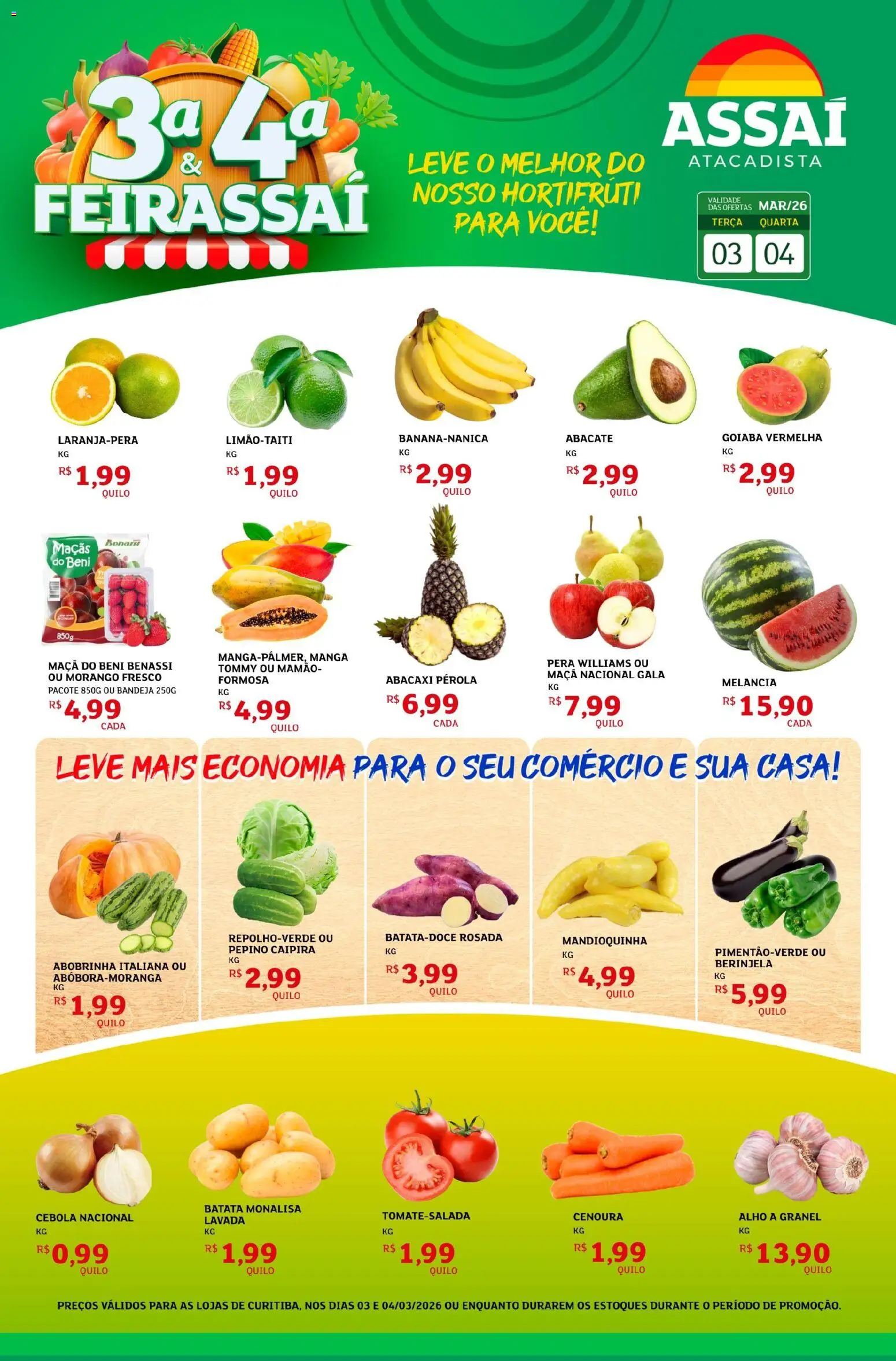 Assaí Atacadista Folheto - válido de 03.03.2026 | Página: 1 | Produtos: Pera, Alho, Cebola, Batata