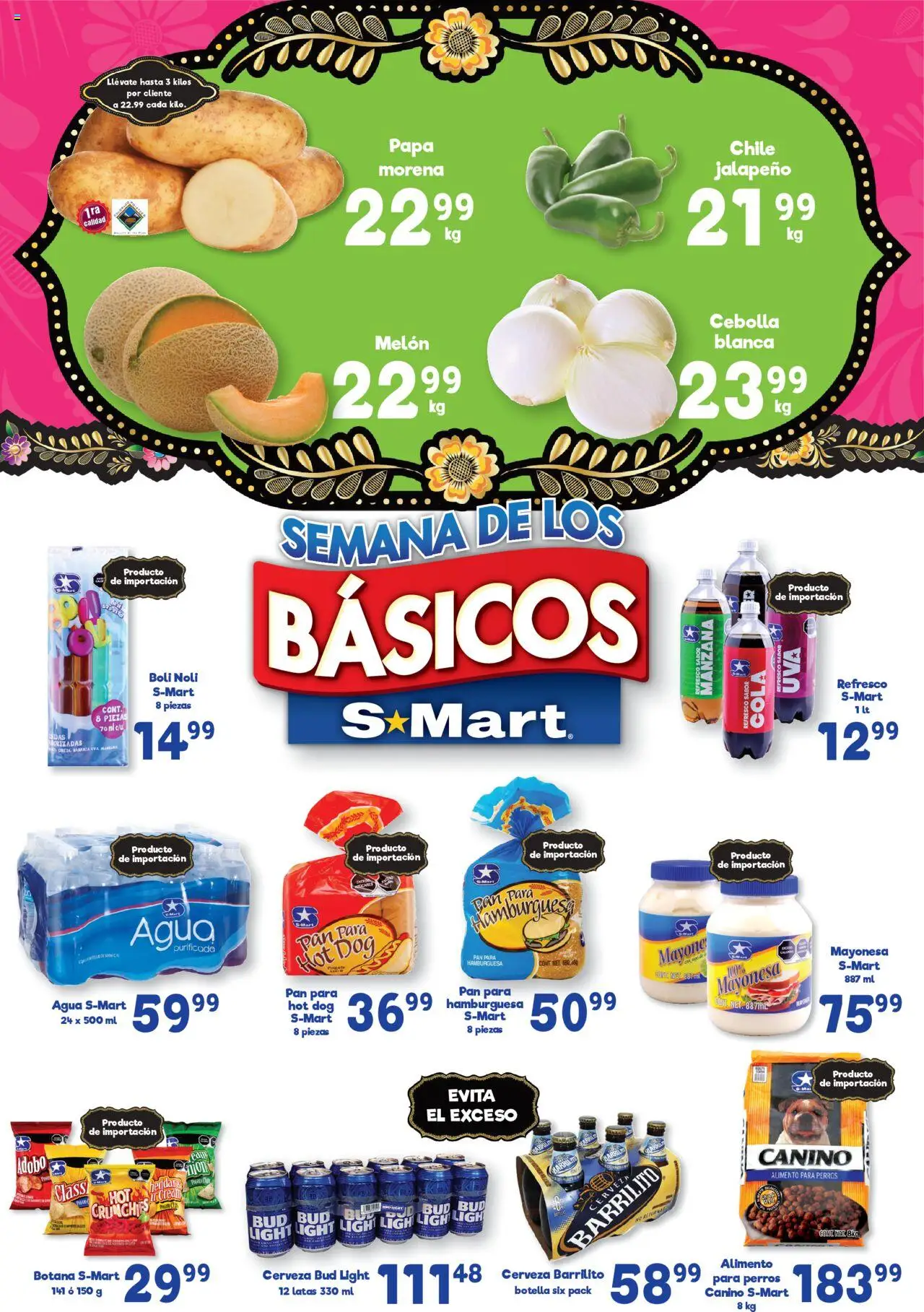Nuevas ofertas de S-Mart válidas en toda la República Mexicana desde el 22.08.2025. ¡Encuentra las mejores ofertas en S-Mart - Folleto - Reynosa (y Rio Bravo)! | Página: 5 | Productos: Cebolla, Papa, Melón, Botella