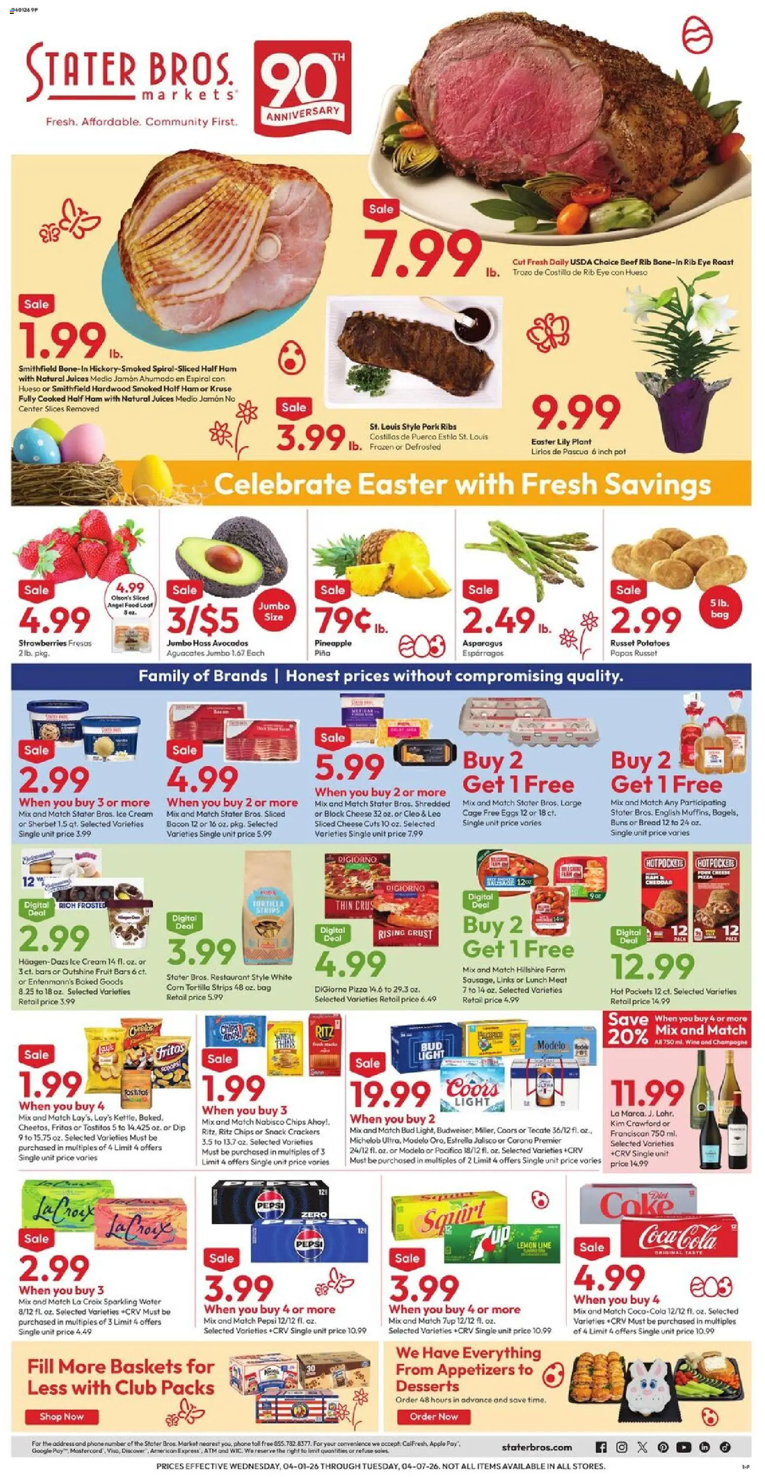 Stater Bros Weekly Ad - valid from 01.04.2026 | Page: 2 | Products: Asparagus, Pizza, Pineapple, Strawberries