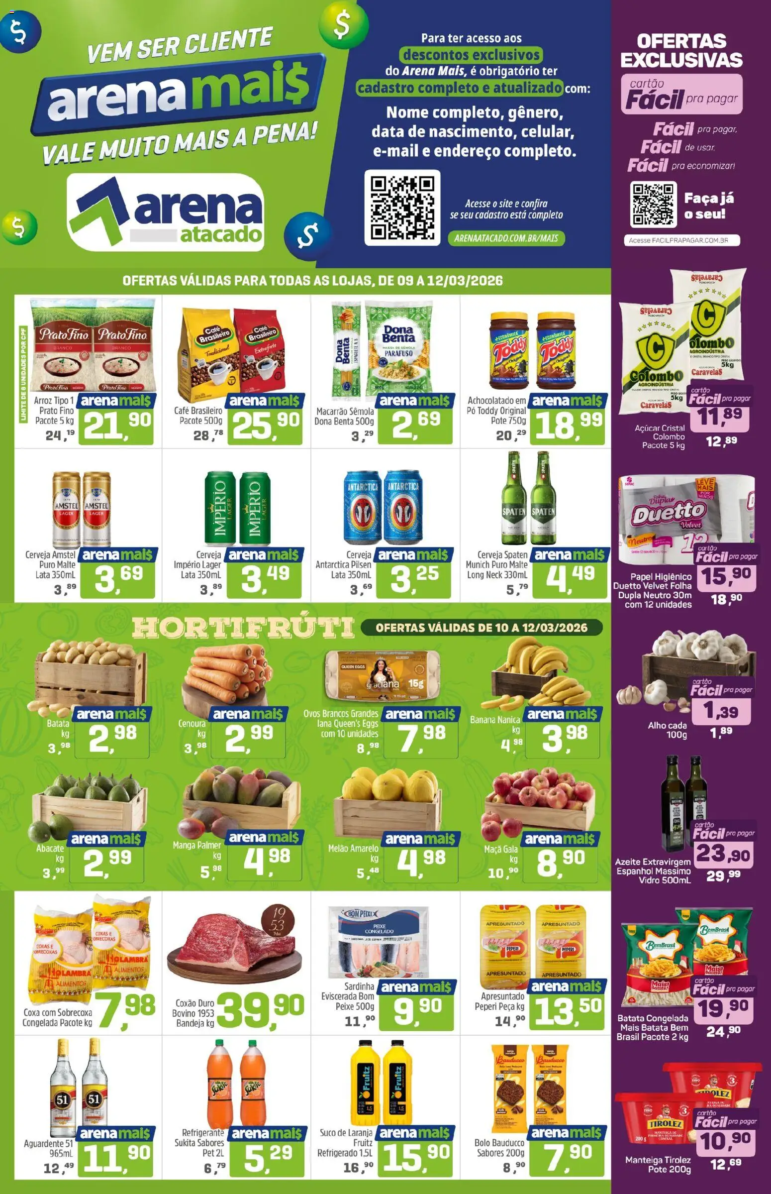 Arena Atacado Folheto - válido de 09.03.2026 | Página: 1 | Produtos: Melão, Achocolatado, Arroz, Açúcar