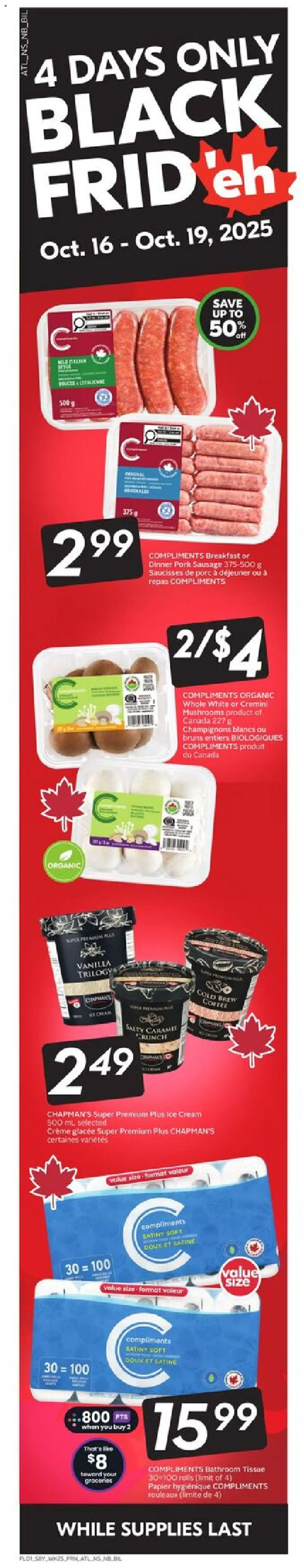 Sobeys flyer valid from 16.10.2025 | Page: 2 | Products: Cream, Ice cream, Pork