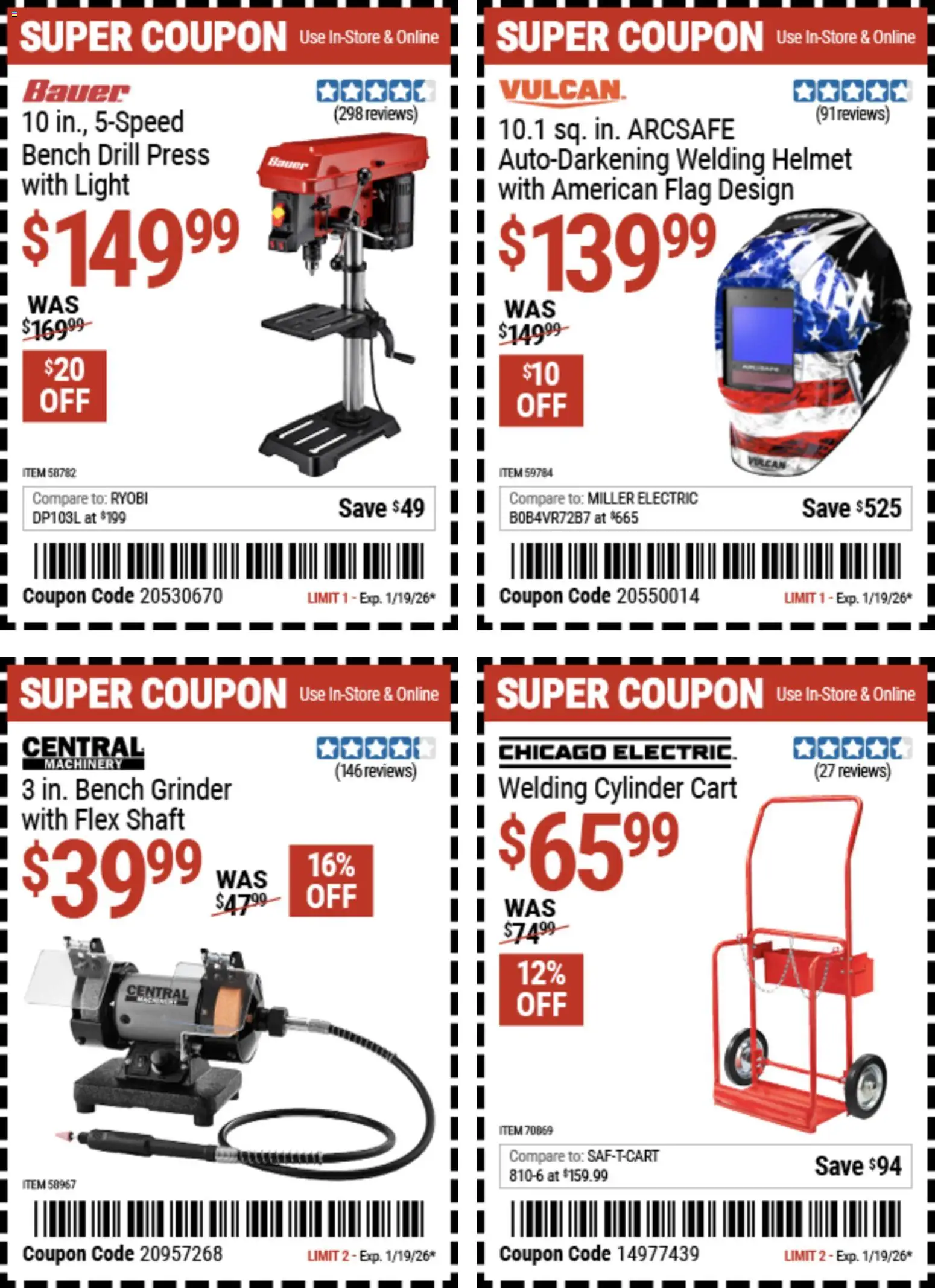 Harbor Freight Weekly Ad - valid from 29.12.2025 | Page: 16 | Products: Press, Bench Grinder, Welding Helmet, Grinder