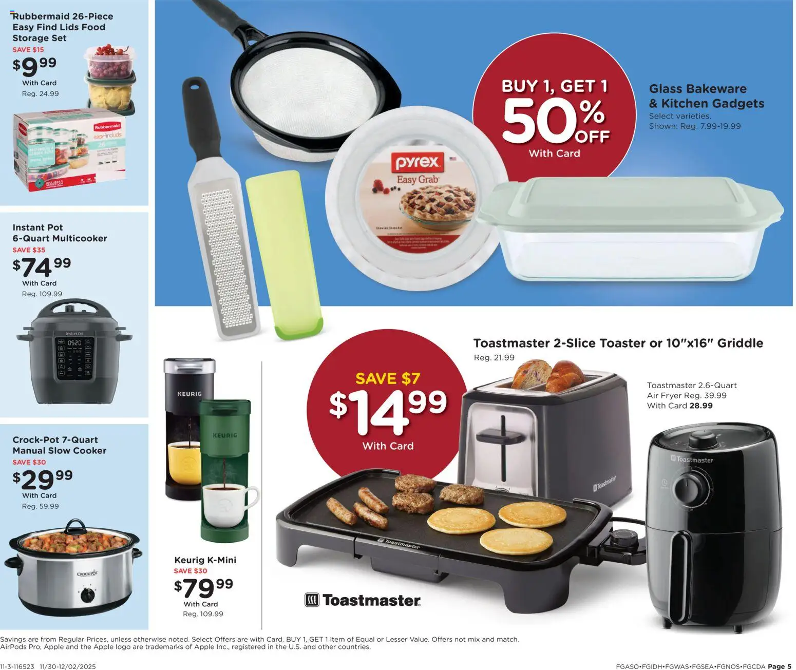 Fred Meyer 3 Days of Deals - valid from 30.11.2025 | Page: 5 | Products: Toaster, Fryer, Cooker, Griddle