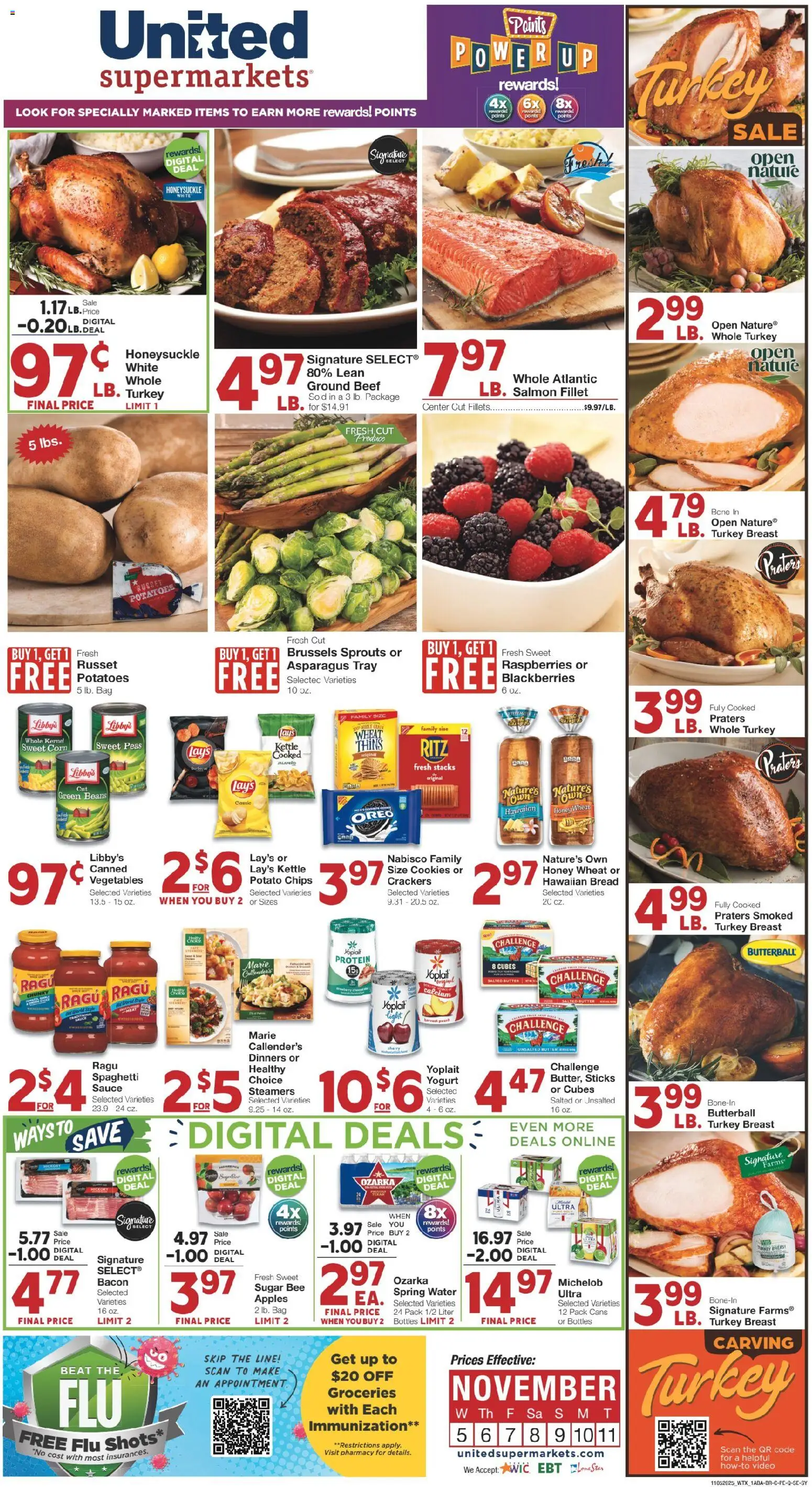 United Supermarkets Weekly Ad - valid from 04.11.2025 | Page: 1 | Products: Corn, Water, Sugar, Bag