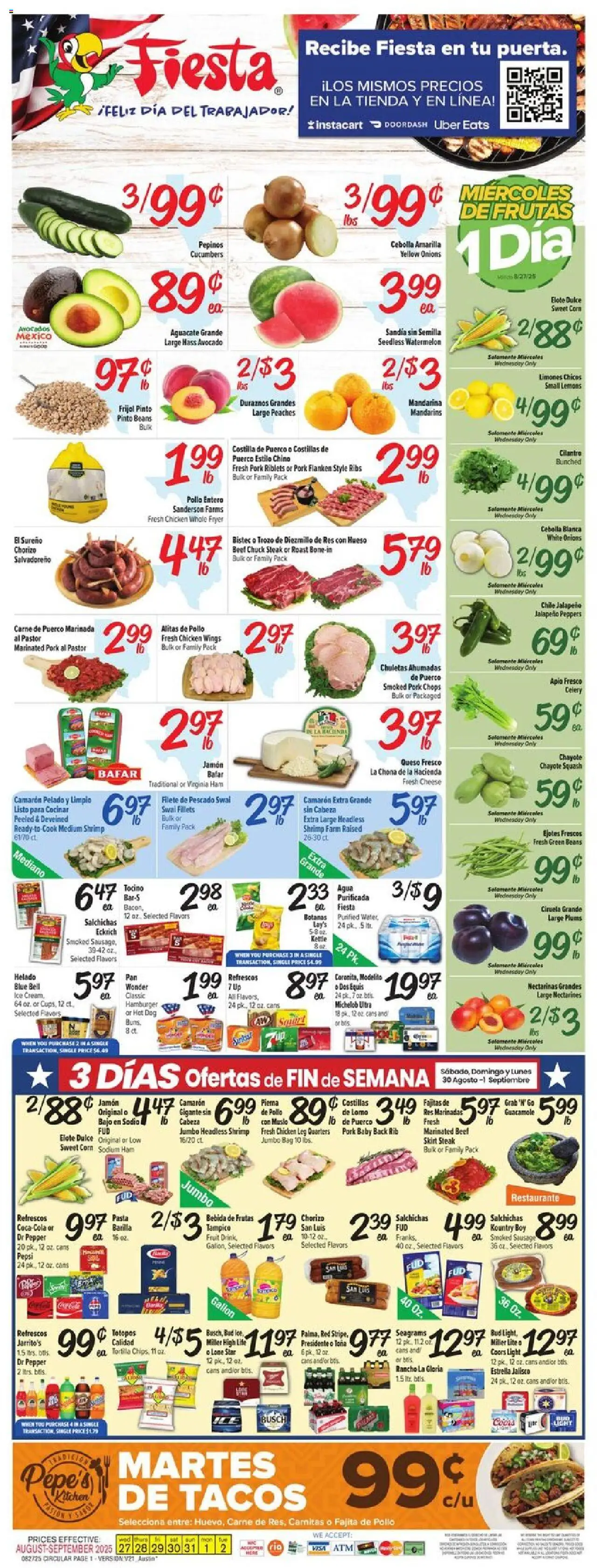 Fiesta Mart Weekly Ad - valid from 27.08.2025 | Page: 1 | Products: Bed, Peppers, Squash, Avocado