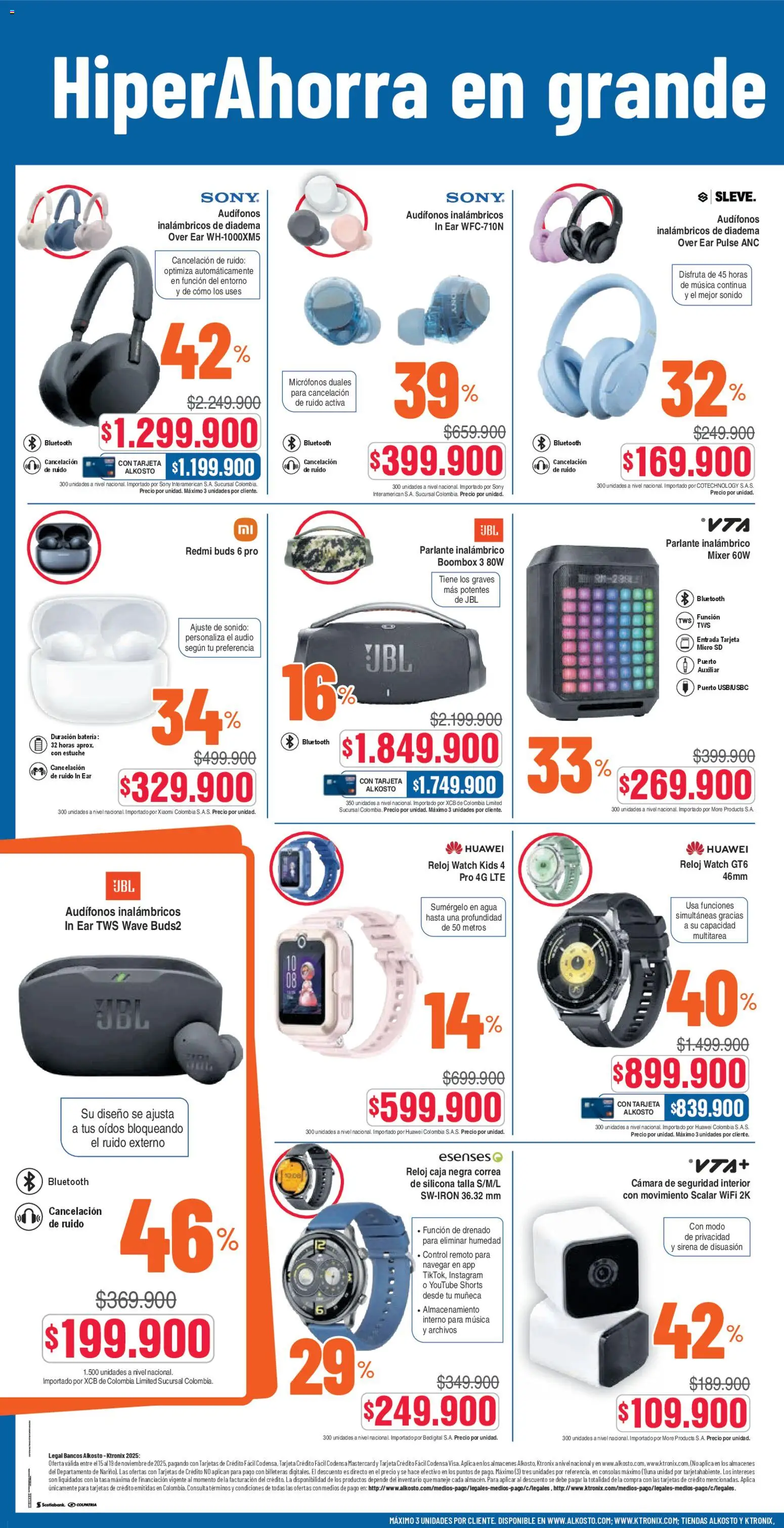 Alkosto revista - valida desde el 15.11.2025 | Página: 6 | Productos: Agua, Reloj, Control remoto, Diadema