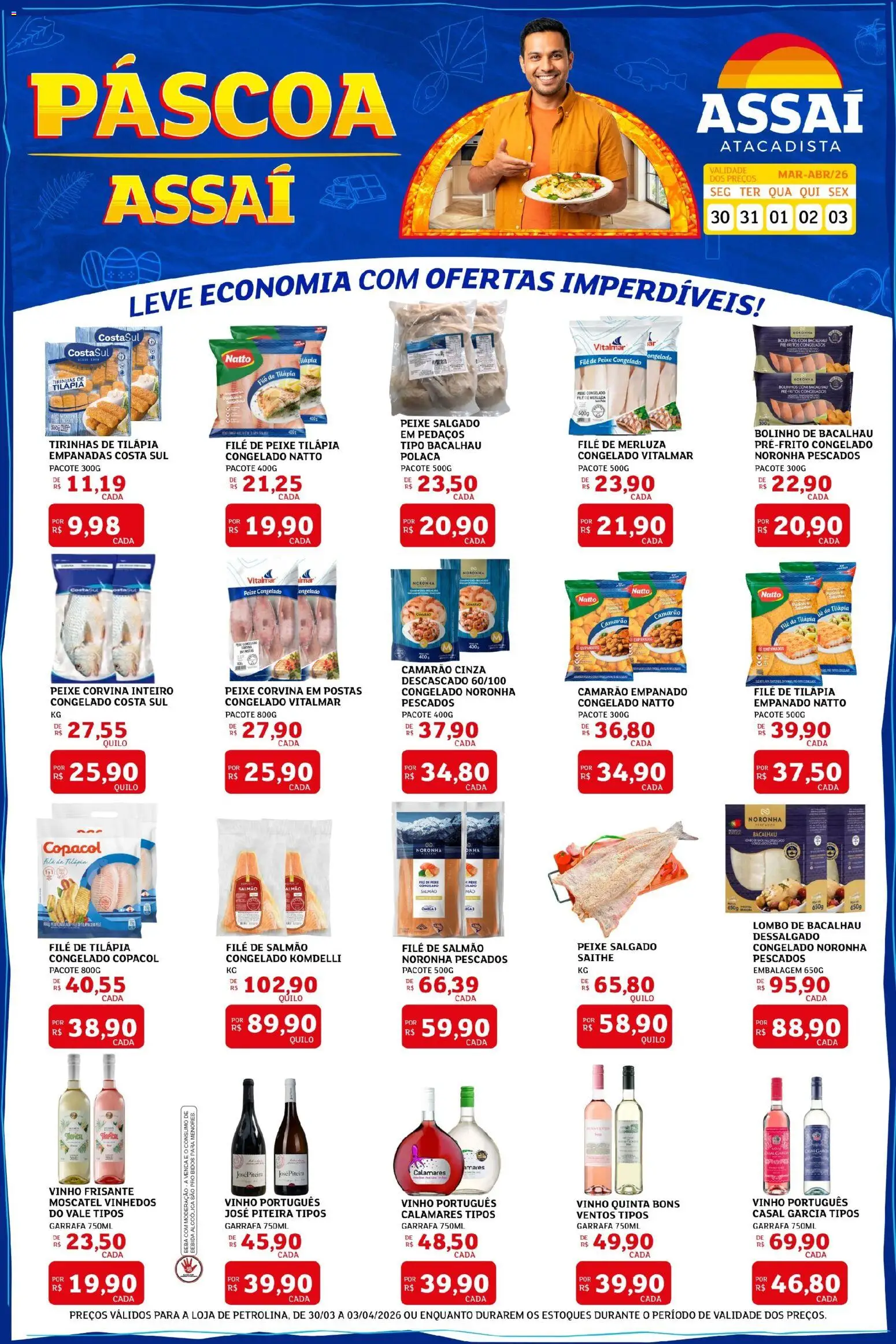 Assaí Atacadista Folheto - válido de 30.03.2026 | Página: 1 | Produtos: Bacalhau, Lombo, Peixe, Filé de tilápia