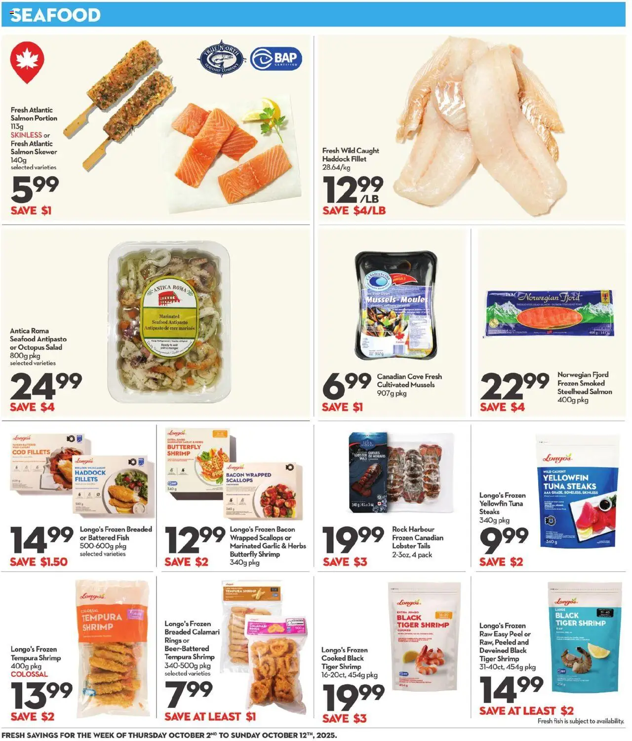 Longo's flyer valid from 02.10.2025 | Page: 7 | Products: Fish, Salad