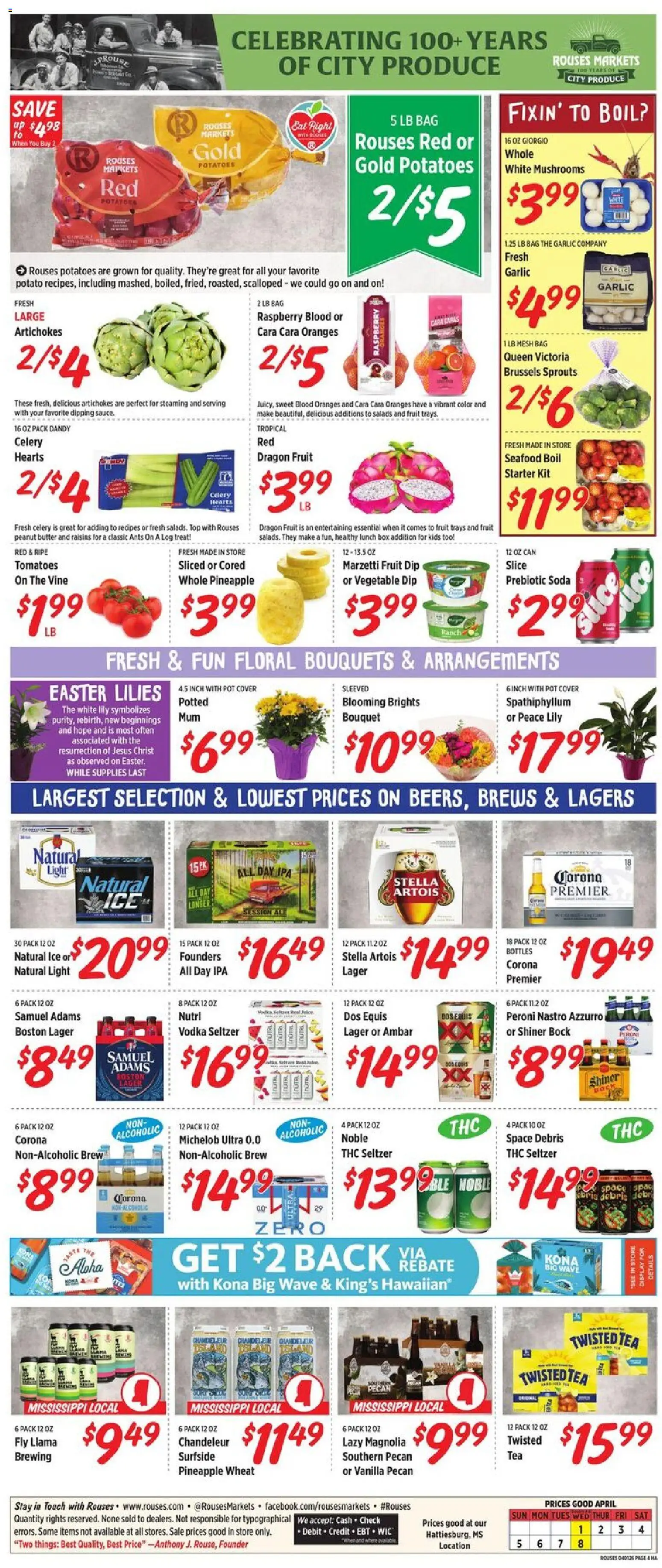Rouses Weekly Ad - MS - valid from 01.04.2026 | Page: 8 | Products: Mushrooms, Vodka, Potatoes, Bag