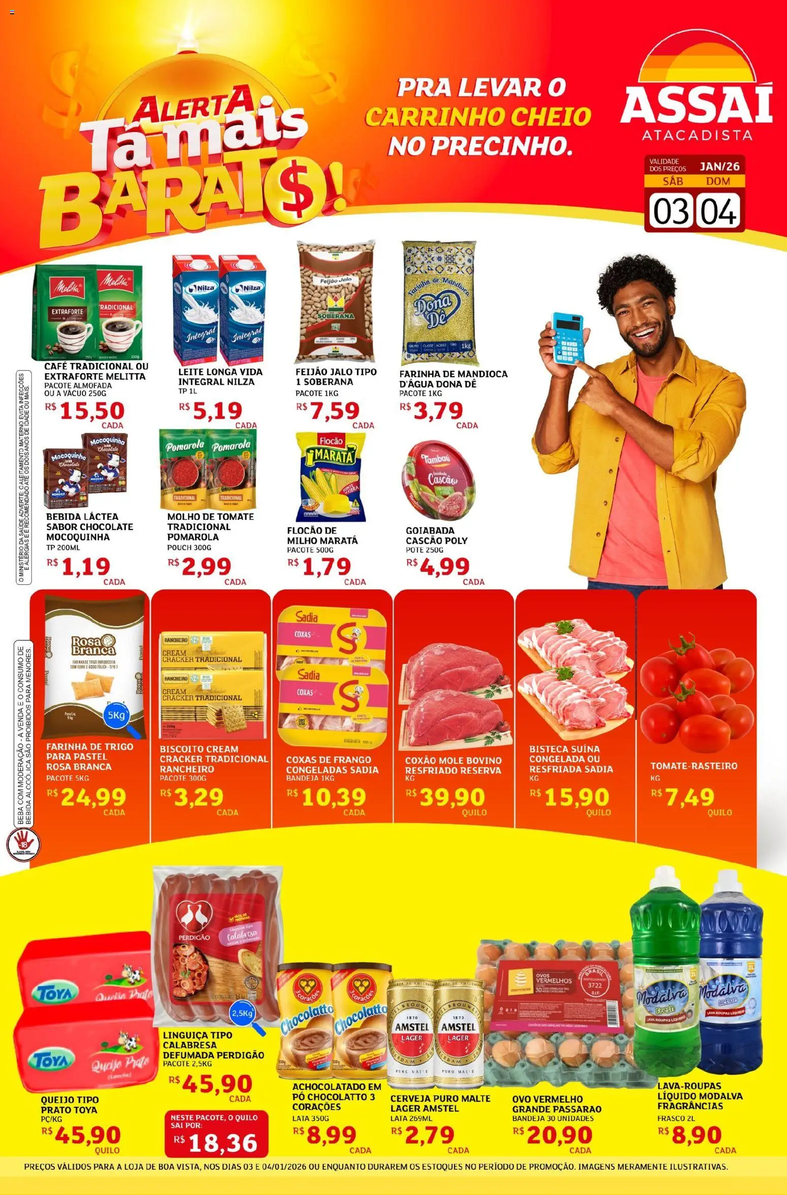 Assaí Atacadista Folheto - válido de 03.01.2026 | Página: 1 | Produtos: Farinha de trigo, Farinha de mandioca, Carrinho, Cream cracker