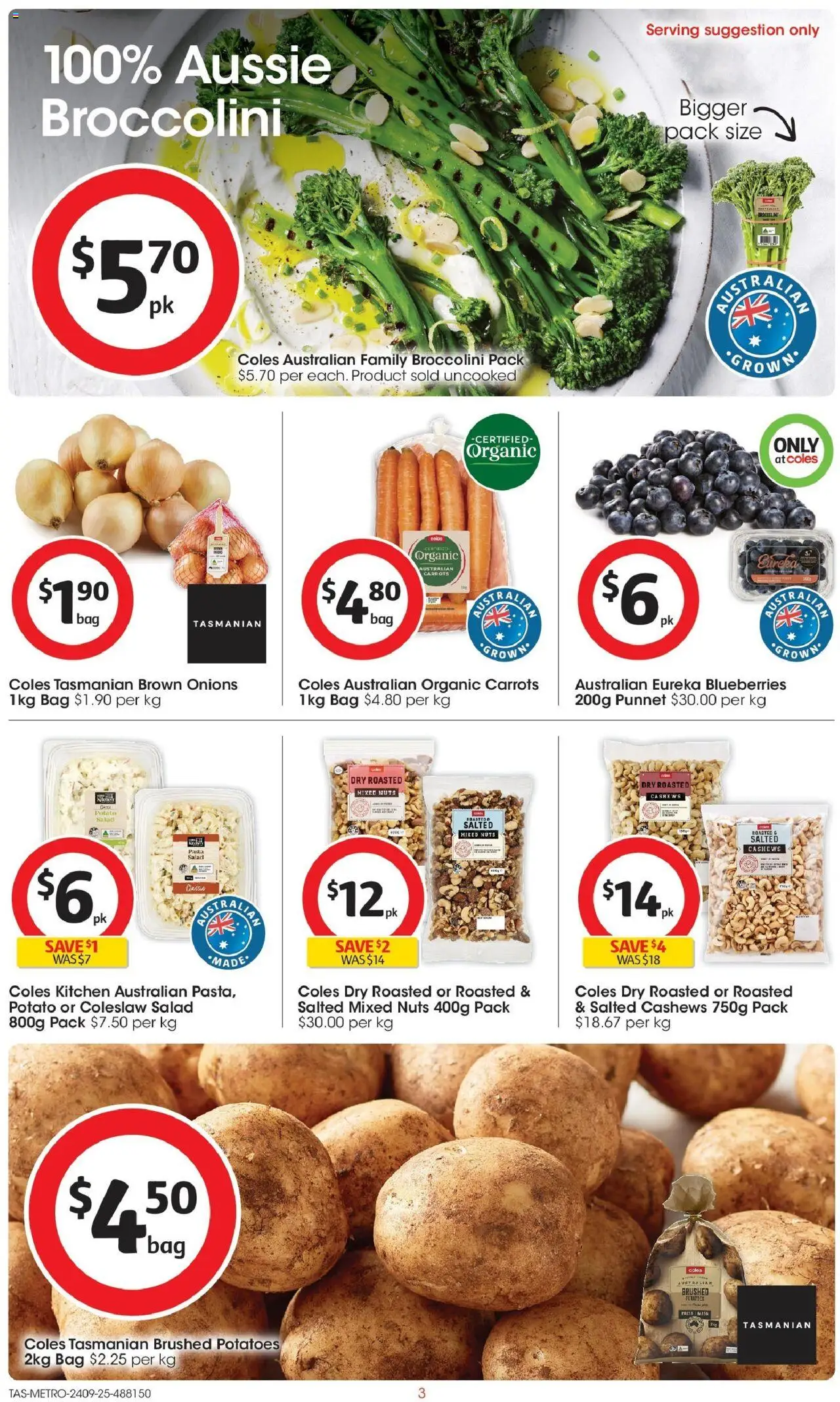 Coles catalogue - valid from 24.09.2025 | Page: 3 | Products: Mask, Salad, Potatoes, Onions