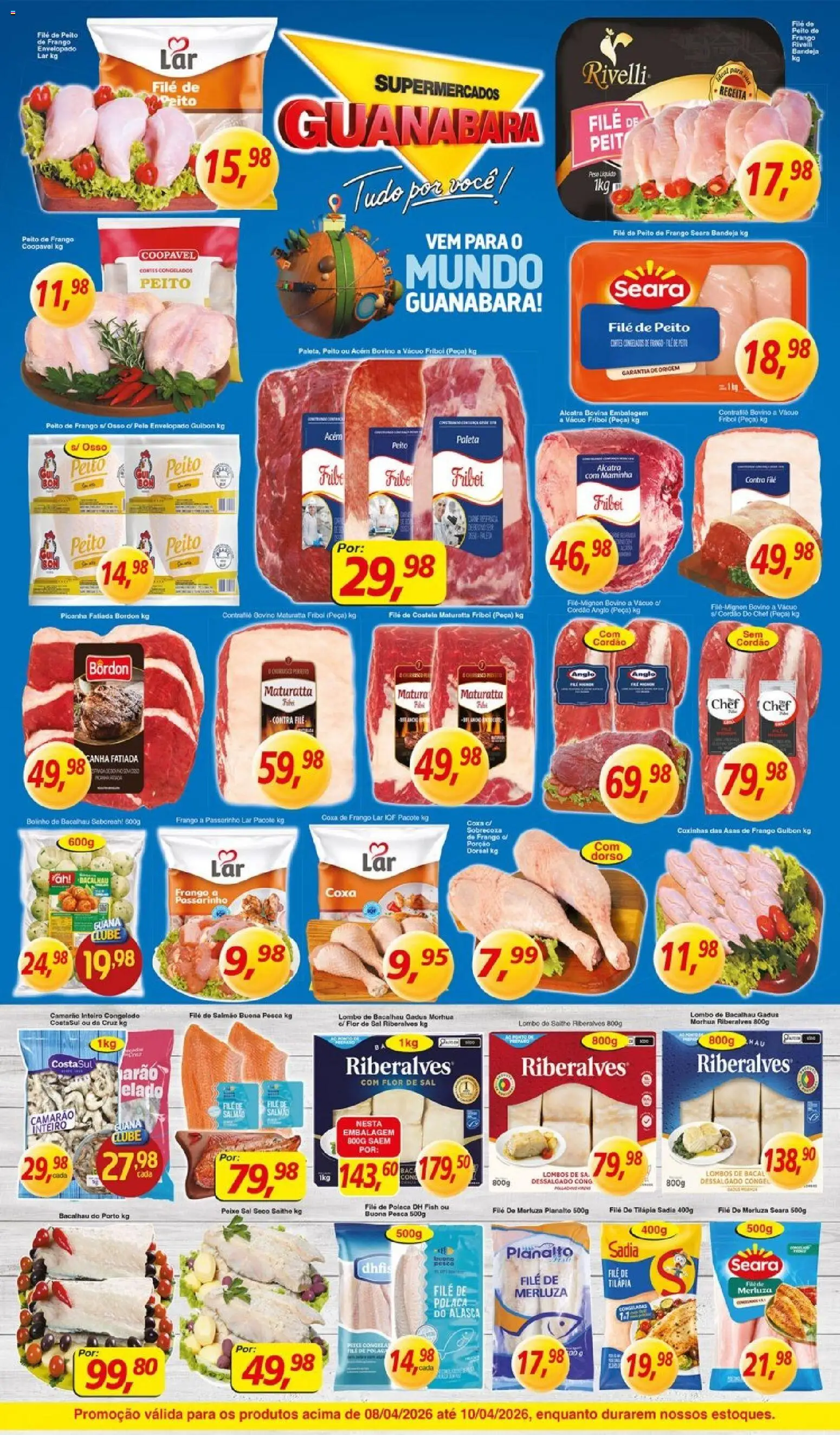 Supermercados Guanabara Folheto - válido de 08.04.2026 | Página: 7 | Produtos: Salmão, Coxa de frango, Maminha, Bandeja