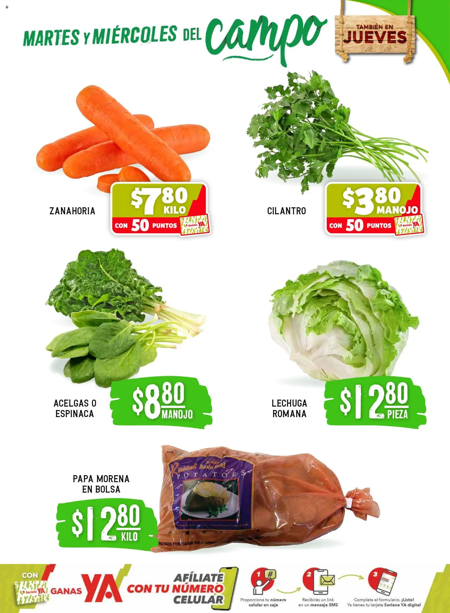 Nuevas ofertas de Soriana válidas en toda la República Mexicana desde el 21.04.2026. ¡Encuentra las mejores ofertas en Soriana Martes y Miércoles del Campo Súper: Saltillo y Torreón! | Página: 3 | Productos: Lechuga, Espinaca, Caja, Zanahoria