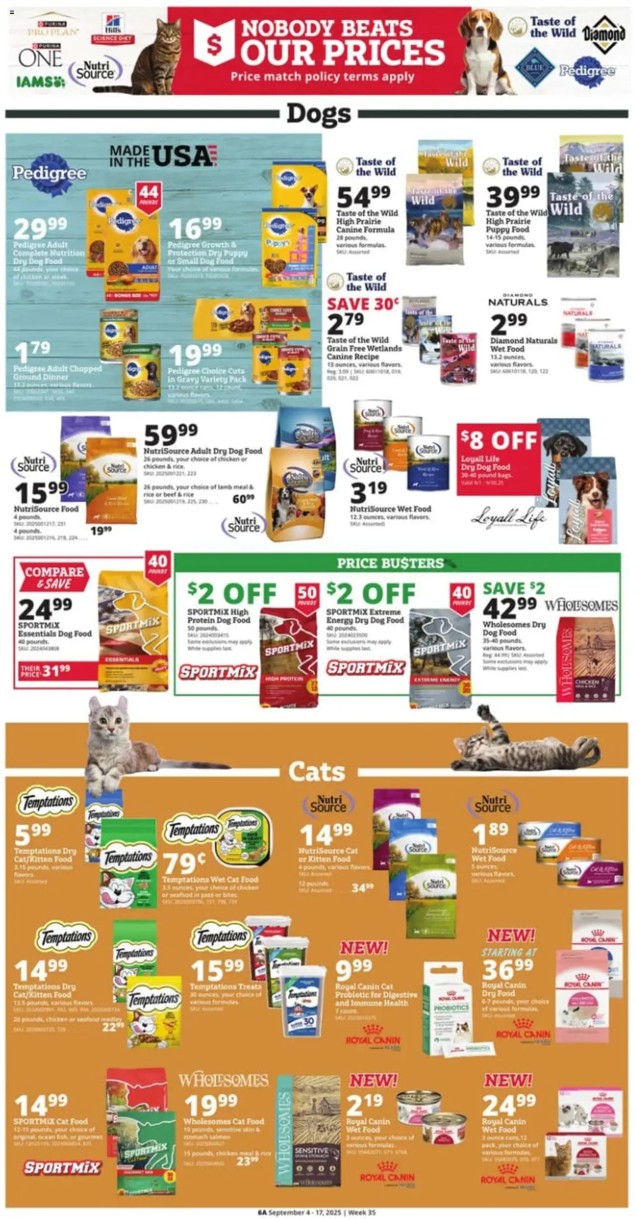 Rural King Weekly Ad - valid from 04.09.2025 | Page: 8 | Products: Probiotics, Cat Food, Chicken meat, Seafood