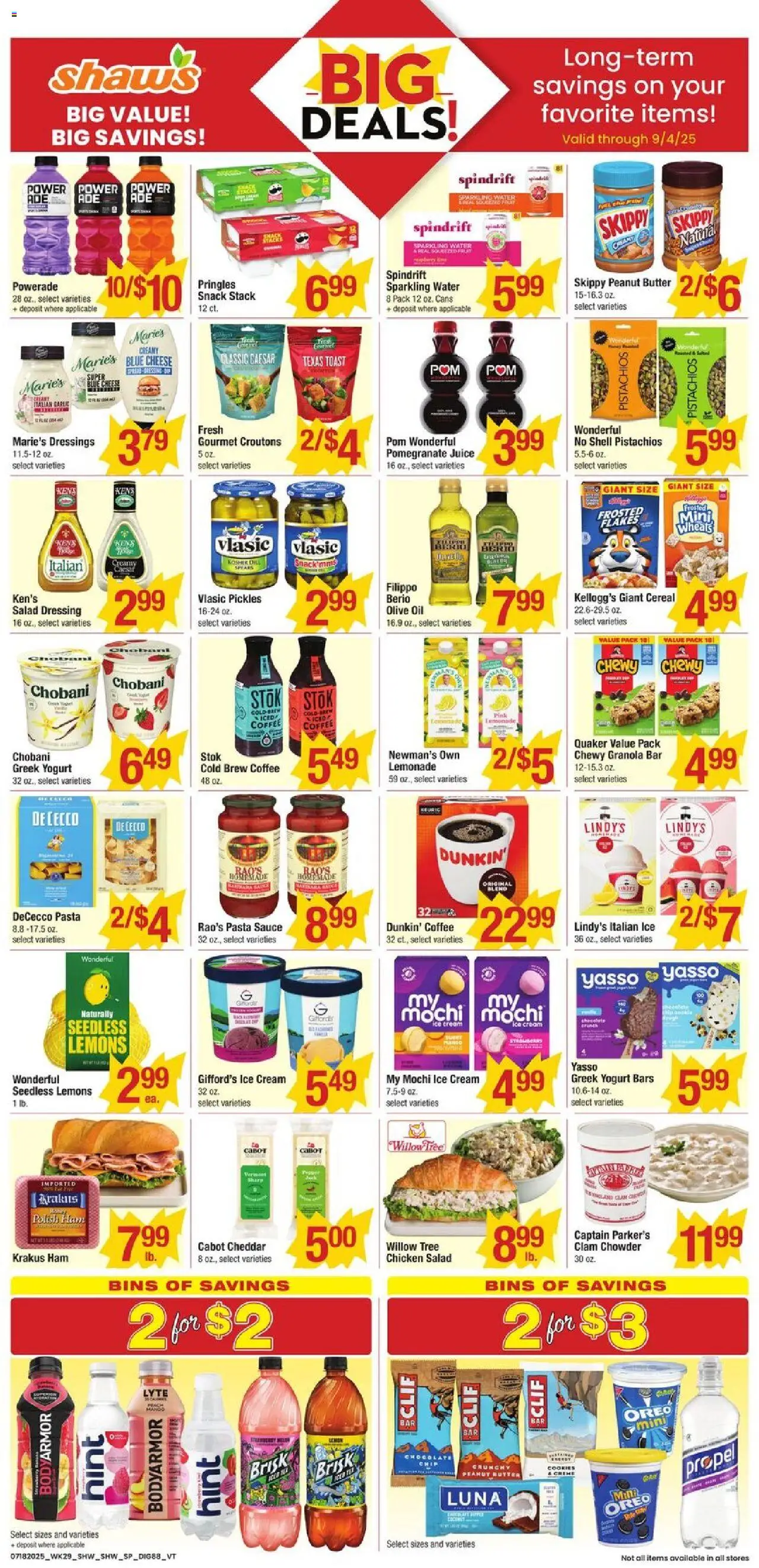 Shaw's Additional Savings - valid from 18.07.2025 | Page: 1 | Products: Juice, Cream, Cookies, Water