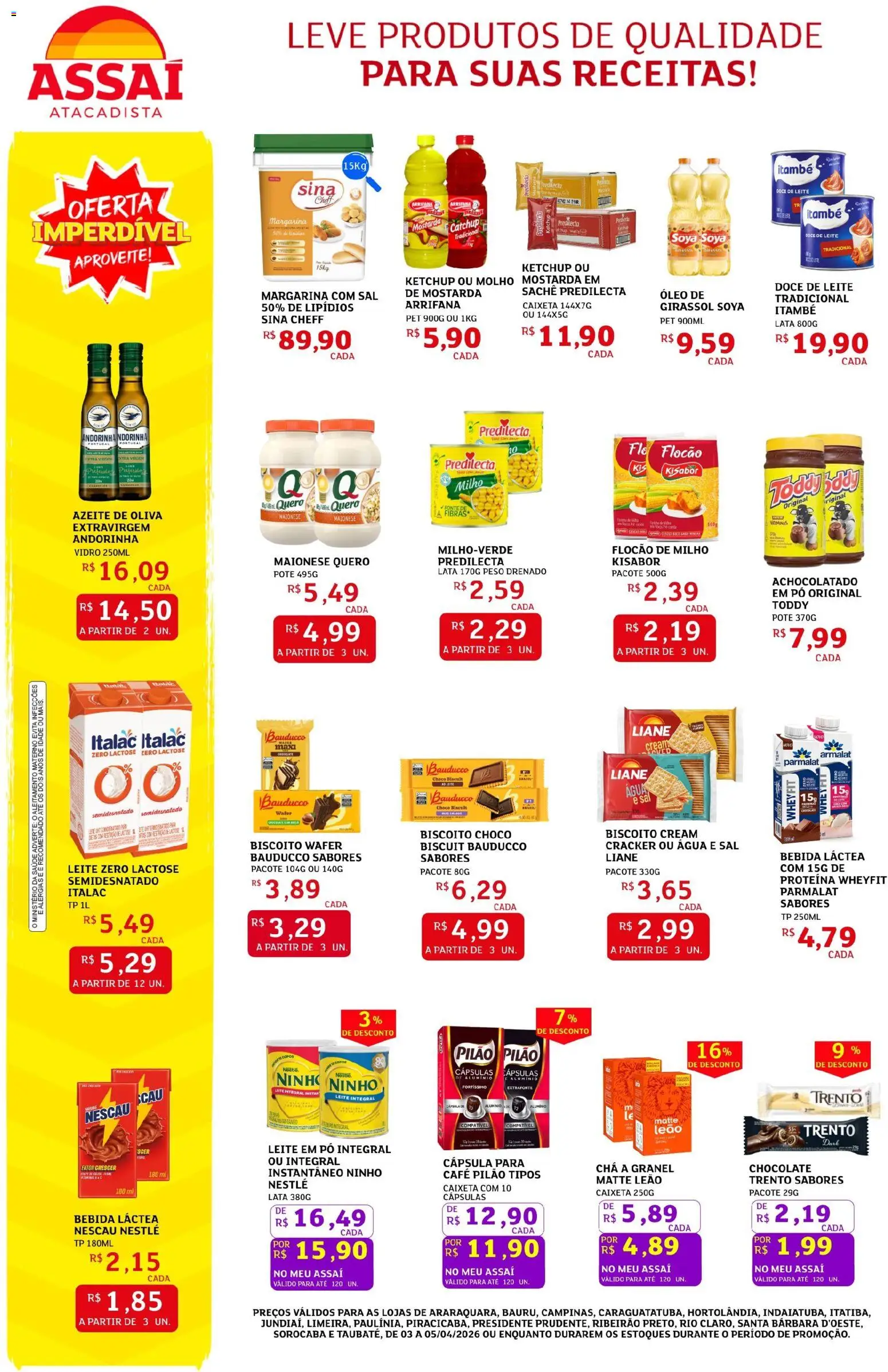 Assaí Atacadista Folheto - válido de 03.04.2026 | Página: 2 | Produtos: Leite integral, Achocolatado, Chá, Maionese