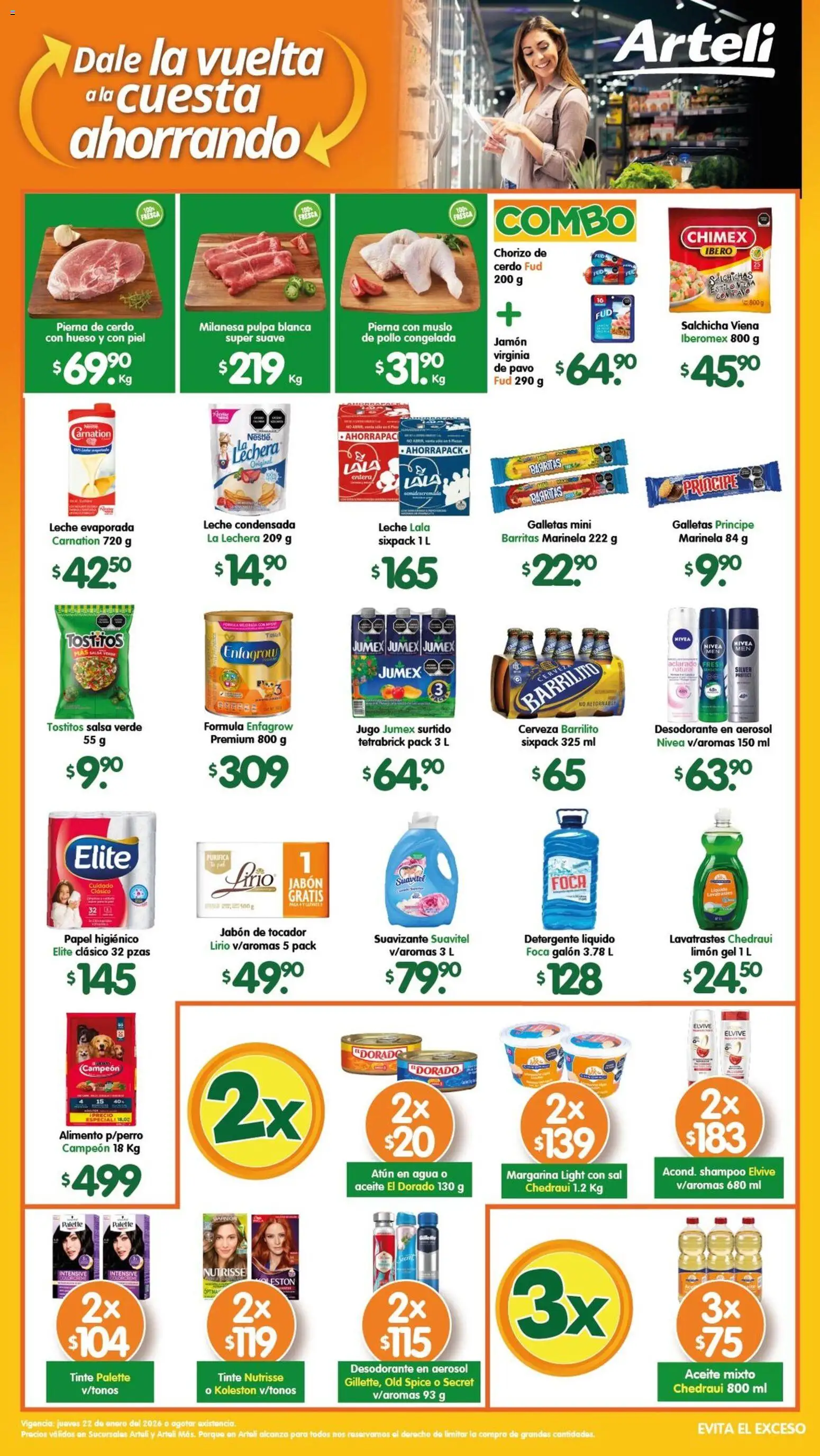 Nuevas ofertas de Arteli válidas en toda la República Mexicana desde el 22.01.2026. ¡Encuentra las mejores ofertas en Arteli folleto Valles! | Página: 1 | Productos: Desodorante, Milanesa, Aceite, Jabón