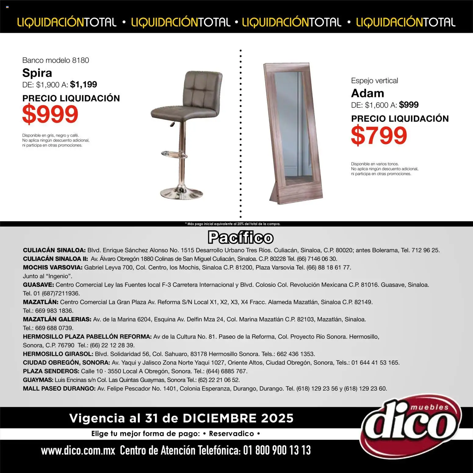 Nuevas ofertas de Muebles Dico válidas en toda la República Mexicana desde el 04.12.2025. ¡Encuentra las mejores ofertas en Muebles Dico Liquidación Total! | Página: 34 | Productos: Banco, Espejo