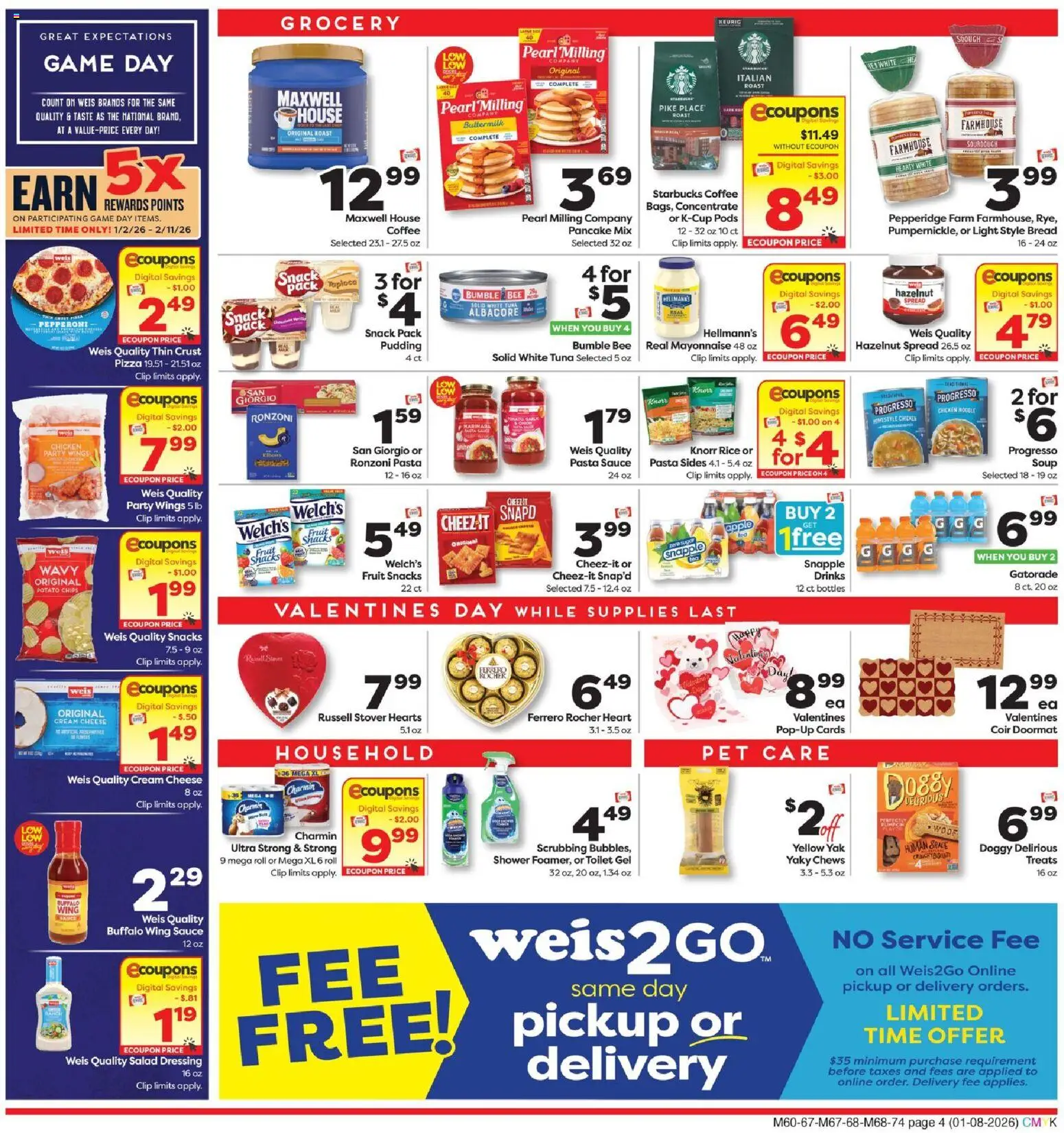 Weis Weekly Ad - valid from 08.01.2026 | Page: 4 | Products: Cheese, Bread, Sauce, Game