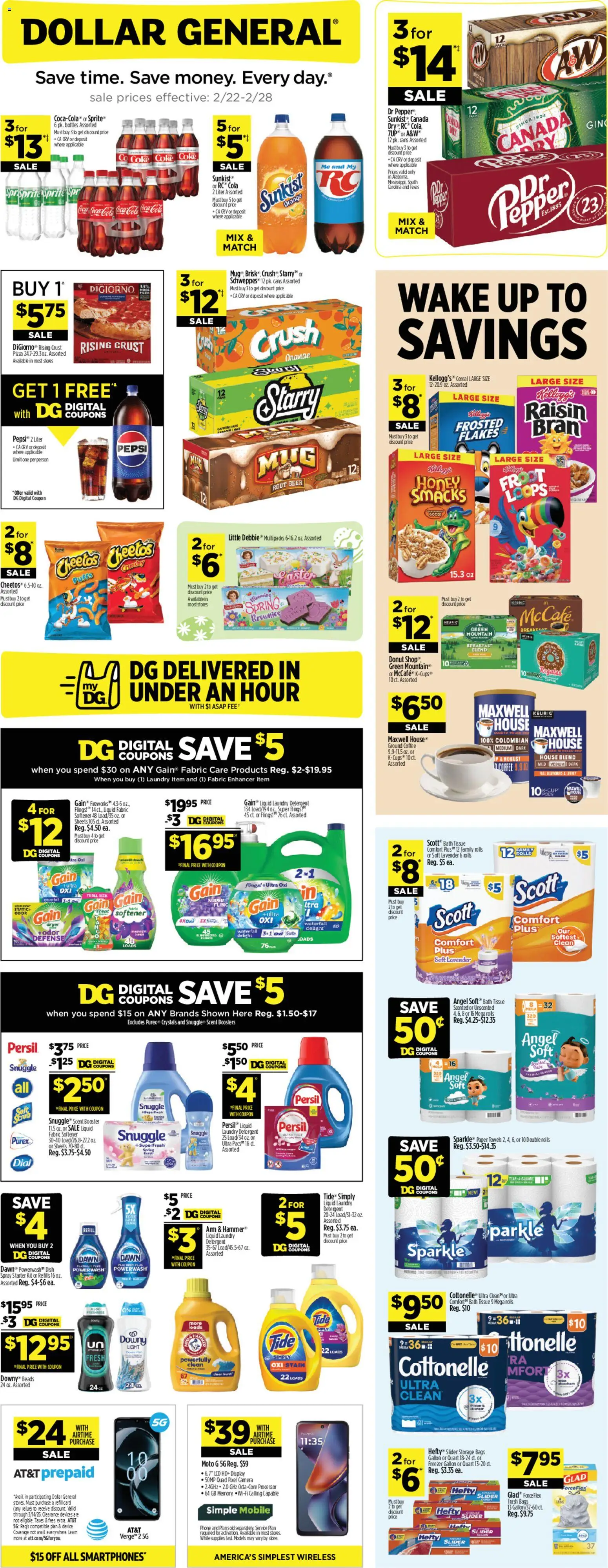 Dollar General Weekly Ad - valid from 22.02.2026 | Page: 1 | Products: Bath, Beer, Fabric softener, Dryer