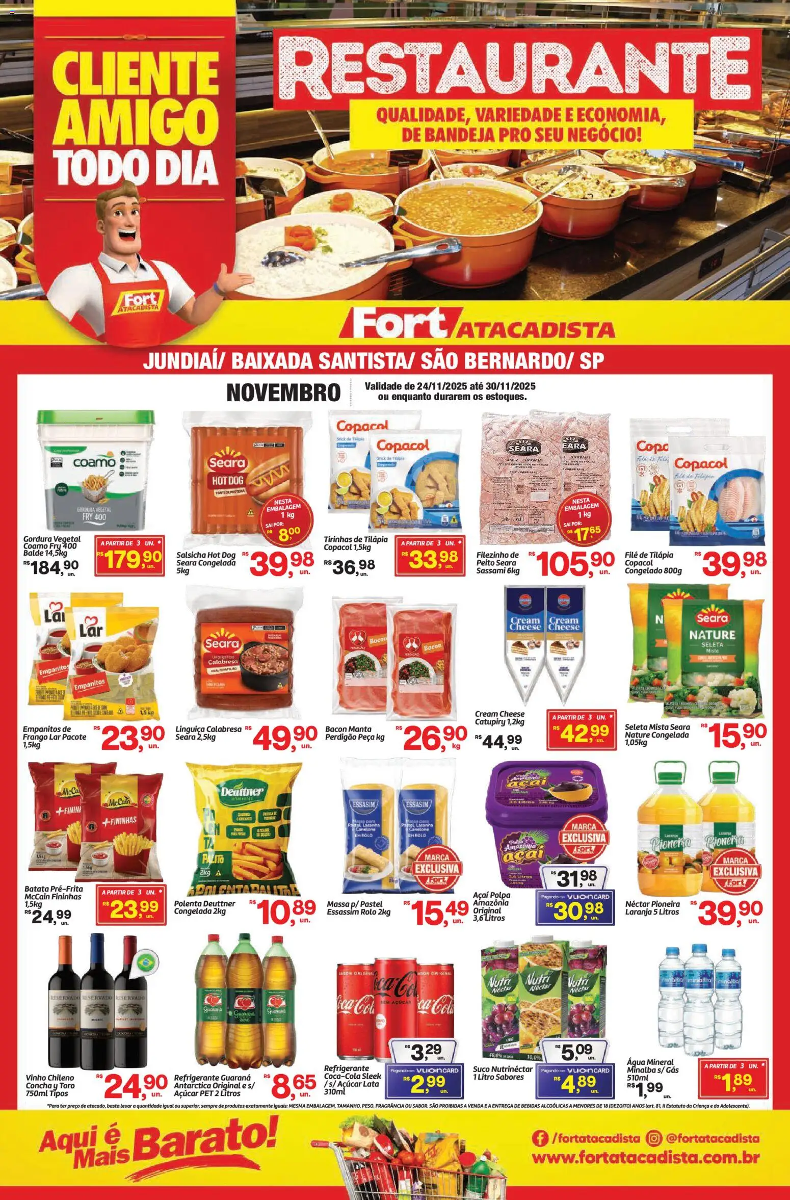 Fort Atacadista Folheto - válido de 24.11.2025 | Página: 1 | Produtos: Salsicha, Bandeja, Água mineral, Refrigerante