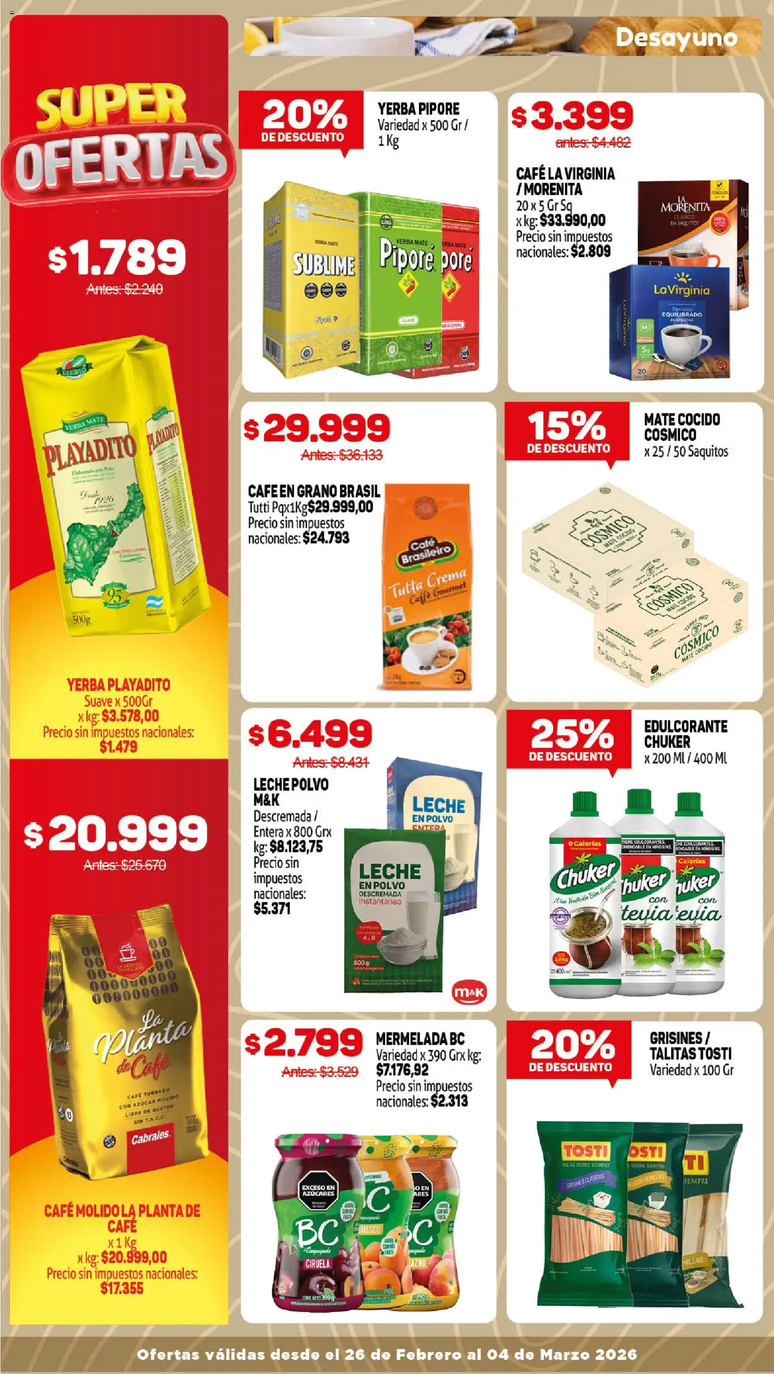 Makro ofertas │ válido desde el 26.02.2026 | Página: 7 | Productos: Azucar, Edulcorante, Leche, Café