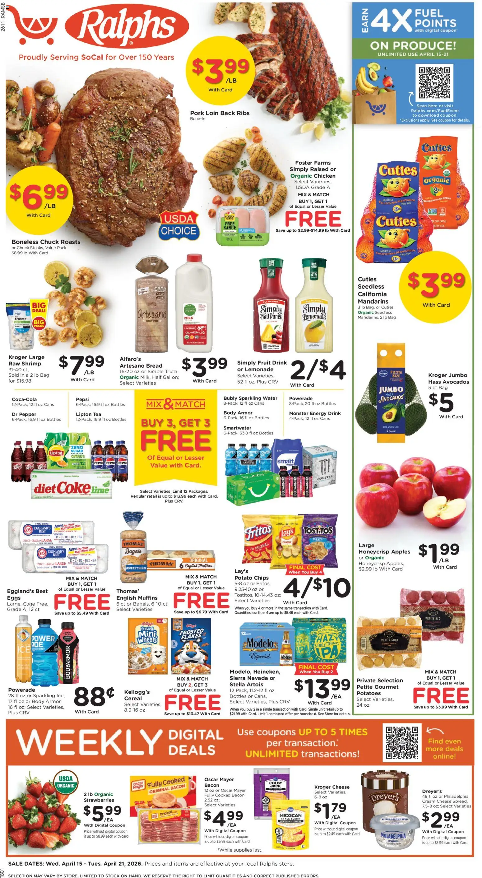 Ralphs Weekly Ad - valid from 15.04.2026 | Page: 1 | Products: Tea, Potatoes, Water, Lime