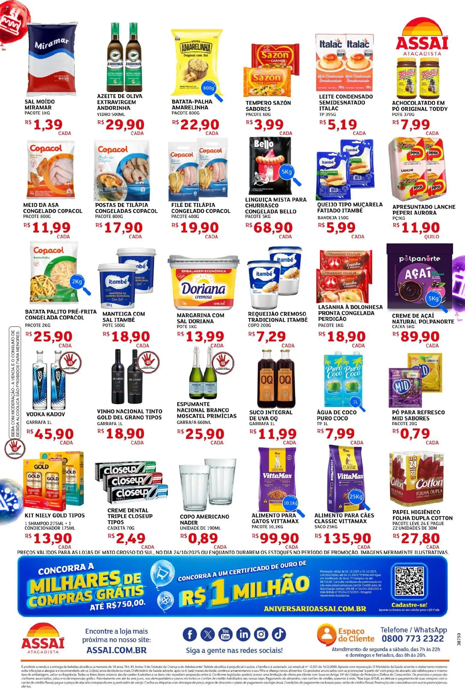 Assaí Atacadista Folheto - válido de 24.10.2025 | Página: 2 | Produtos: Água de coco, Pneus, Creme dental, Filé de tilápia