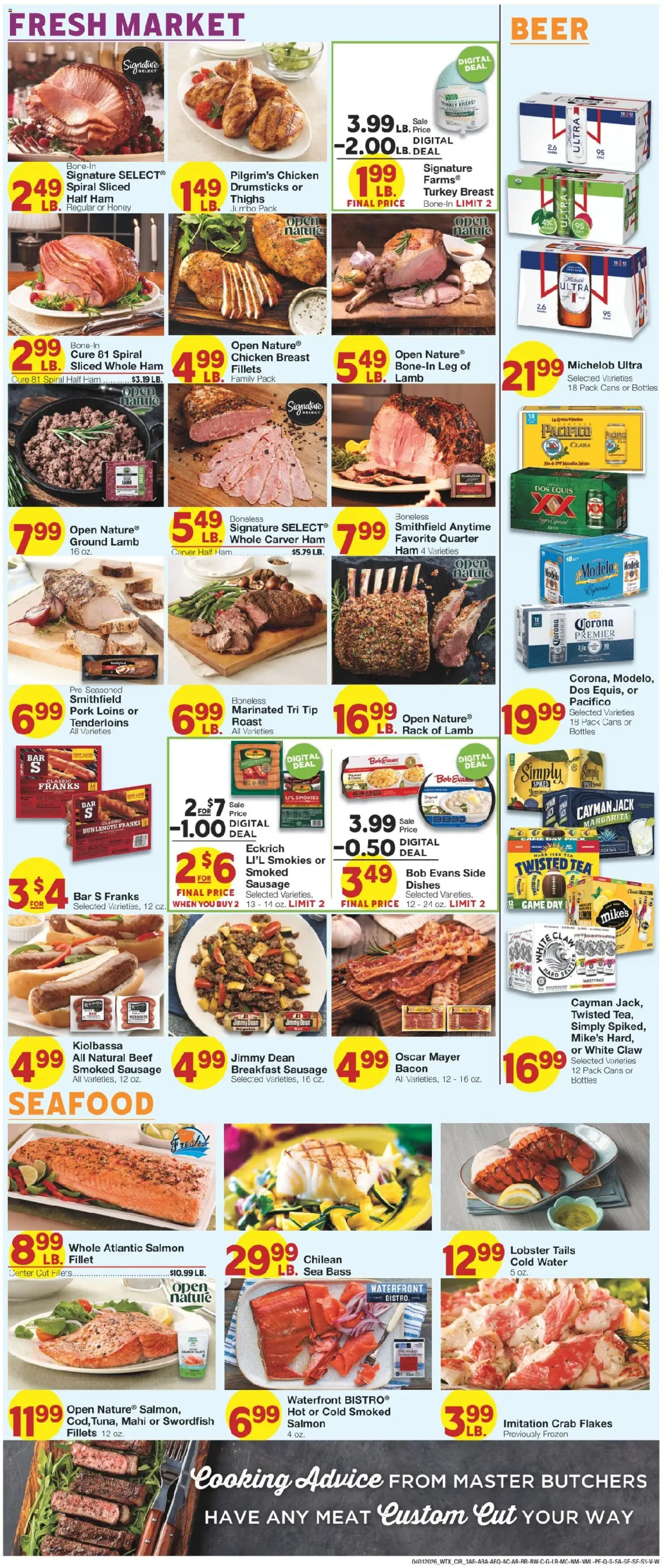 United Supermarkets Weekly Ad - valid from 31.03.2026 | Page: 3 | Products: Ham, Beer, Water, Lemon