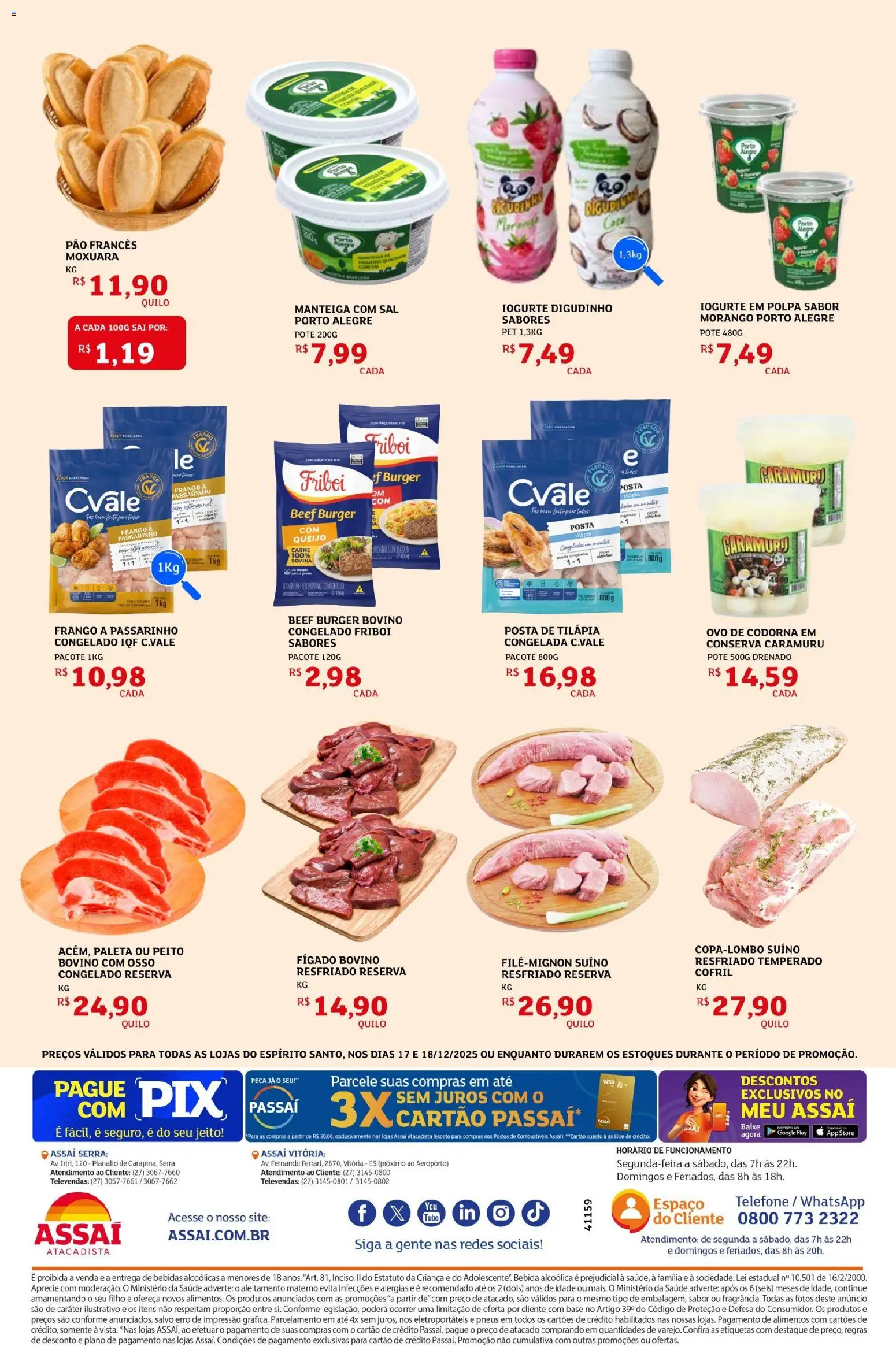Assaí Atacadista Folheto - válido de 17.12.2025 | Página: 2 | Produtos: Tilápia, Pneus, Carne, Sal