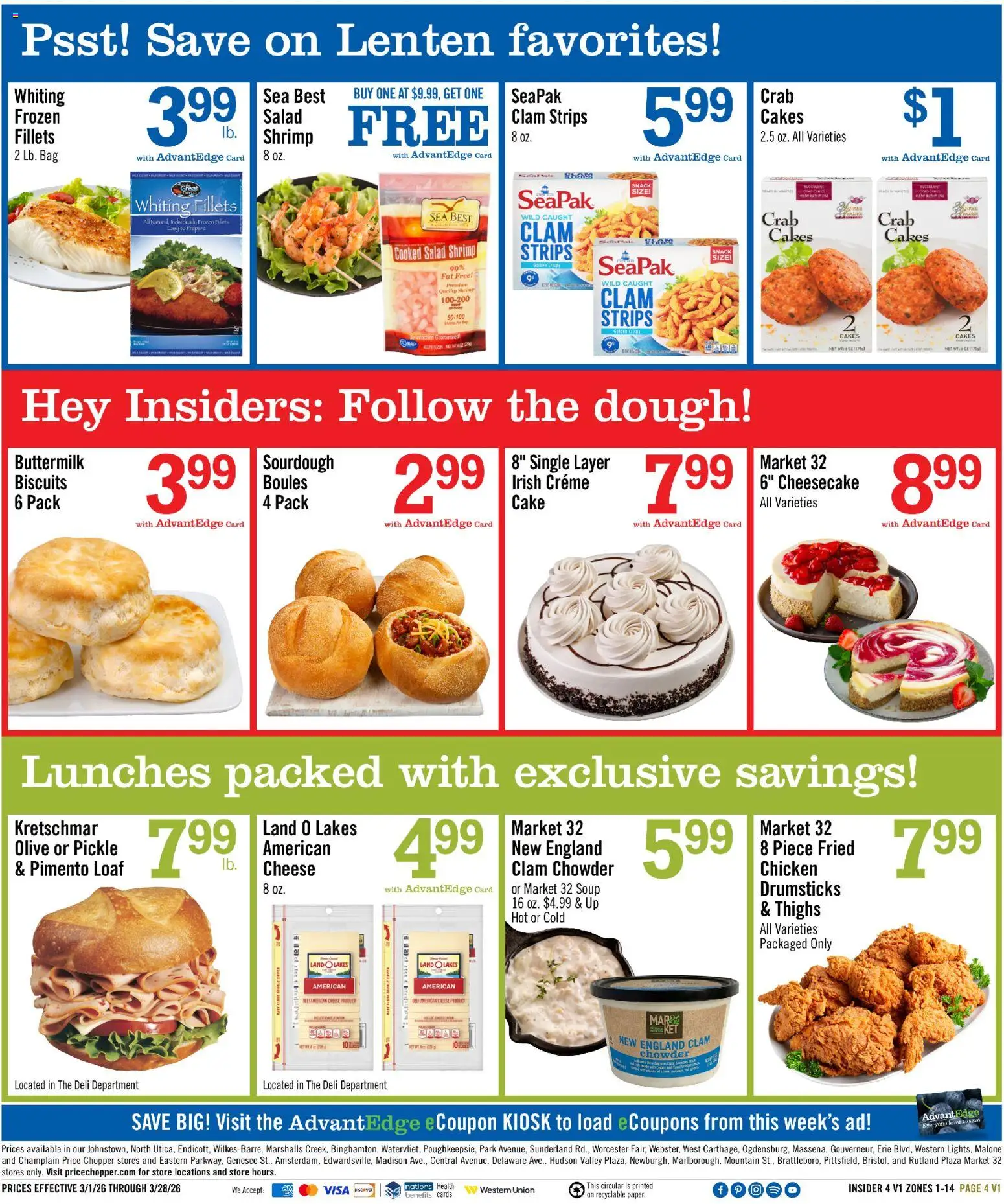 Price Chopper Insider Flyer - valid from 01.03.2026 | Page: 4 | Products: Cheese, Salad, Cheesecake, Bag