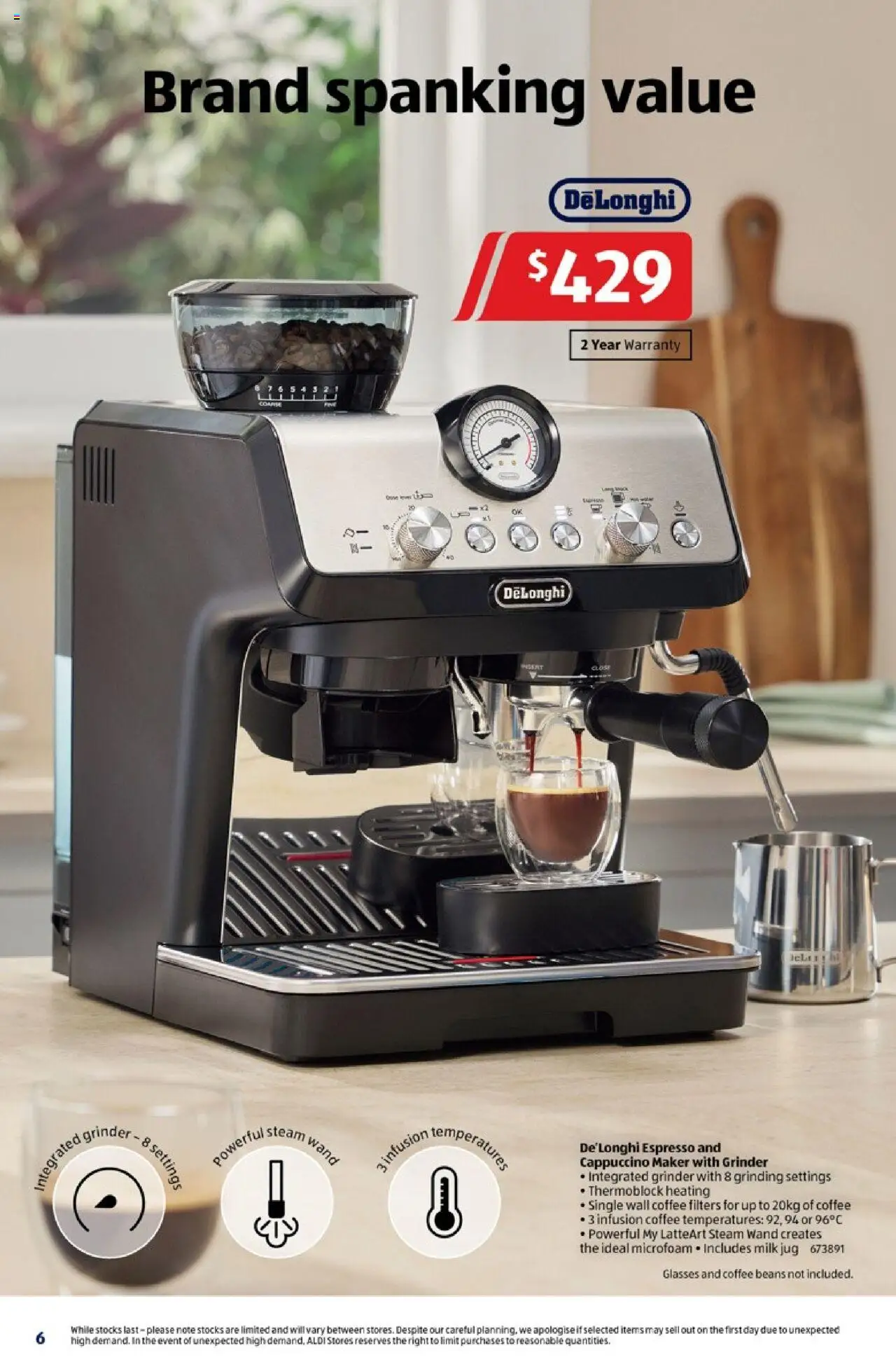 Aldi catalogue - valid from 08.10.2025 | Page: 6 | Products: Milk, Coffee, Glasses, Grinder