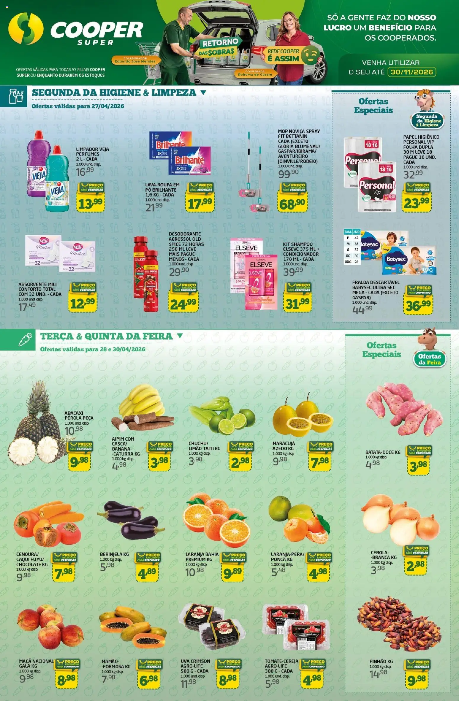 Cooper Folheto - válido de 27.04.2026 | Página: 1 | Produtos: Maracujá, Chocolate, Mamão, Papel higiênico