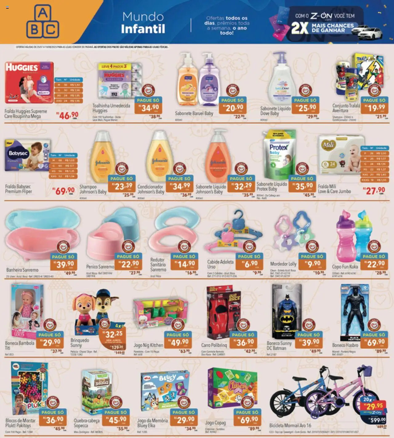 Supermercados Condor Folheto - válido de 25.07.2025 | Página: 19 | Produtos: Shampoo, Bicicleta, Pelúcia, Dove